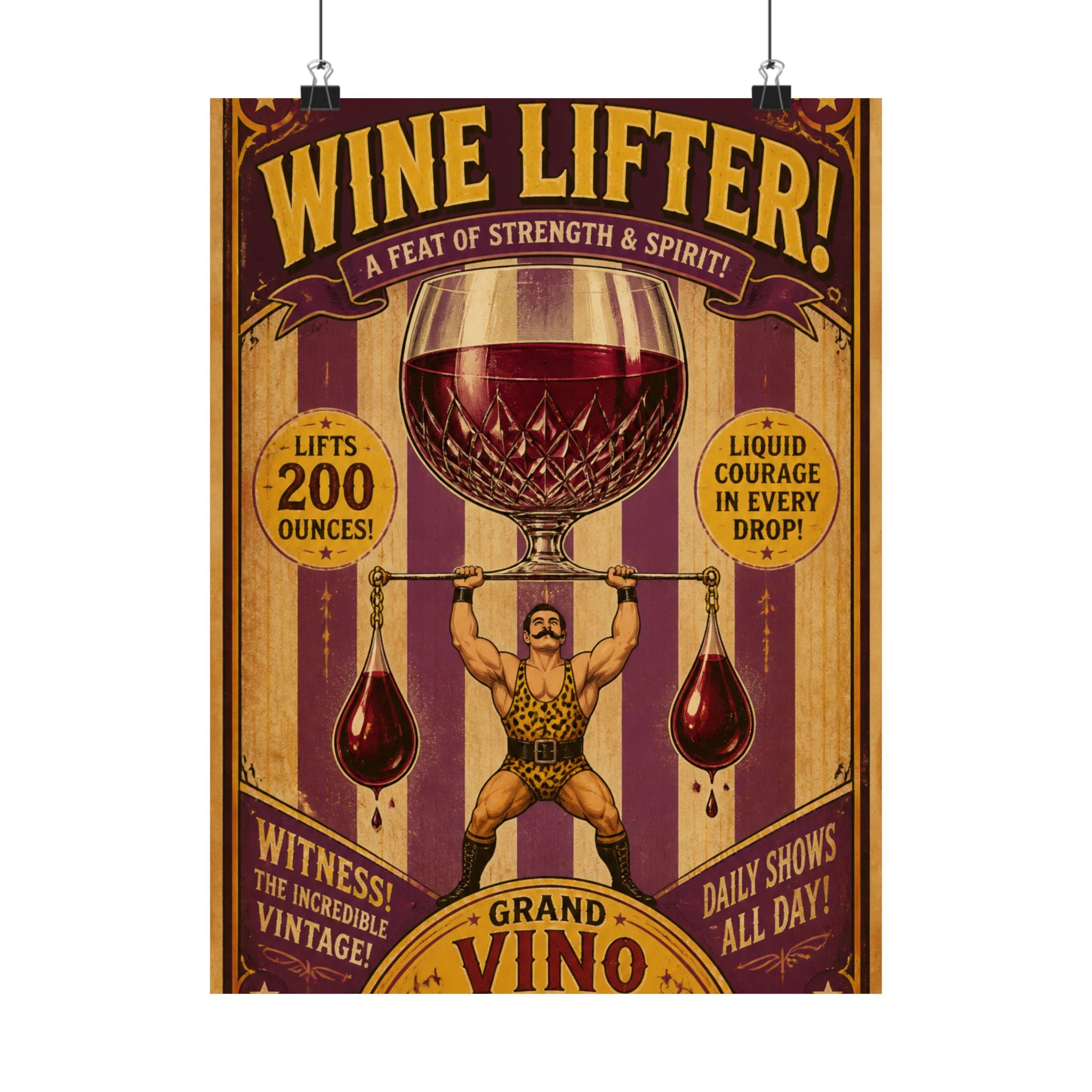 Wine Glass Strongman Wall Art Poster 18×24 Vintage Circus Kitchen Decor Maximalist Print