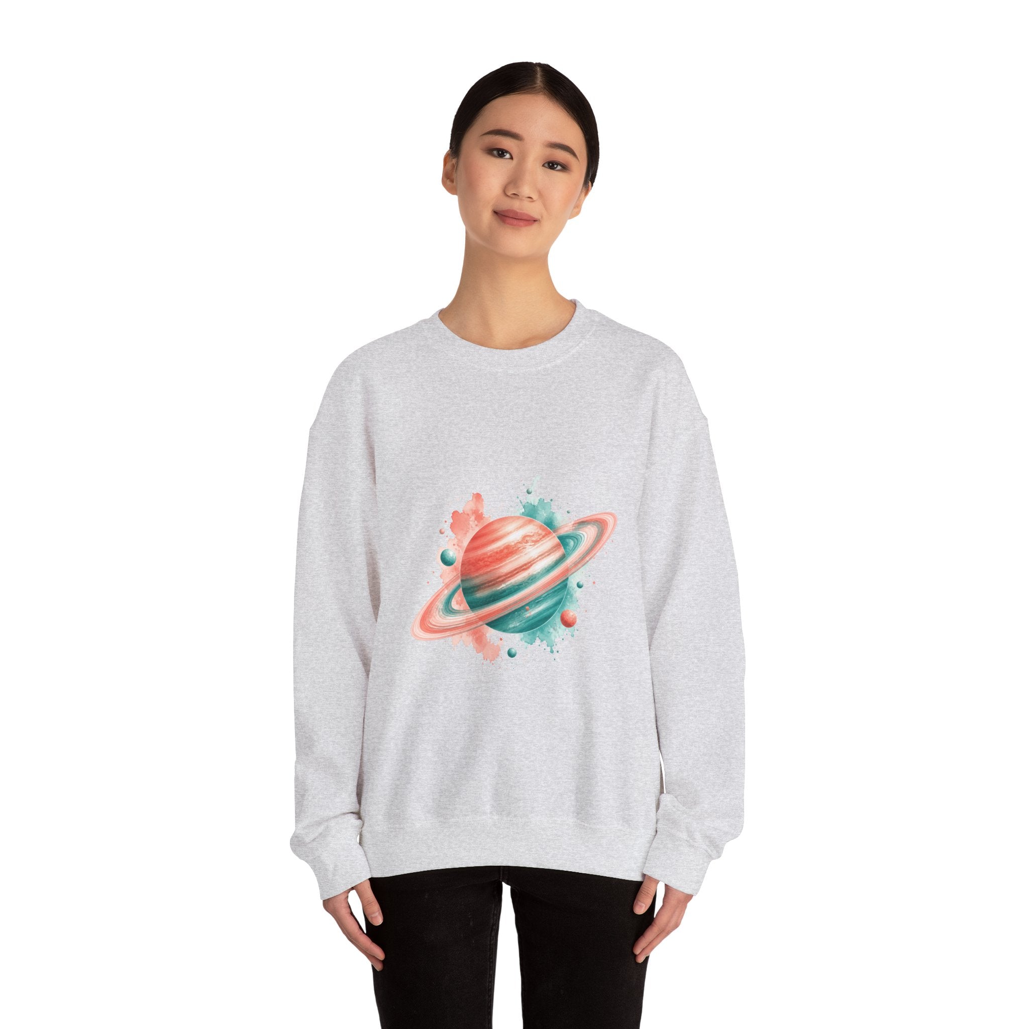 Matching Couple Sweatshirt - Saturn & Jupiter Matching Couple Premium Fleece Sweatshirt Watercolor Art His Hers Birthday Gift - Design A
