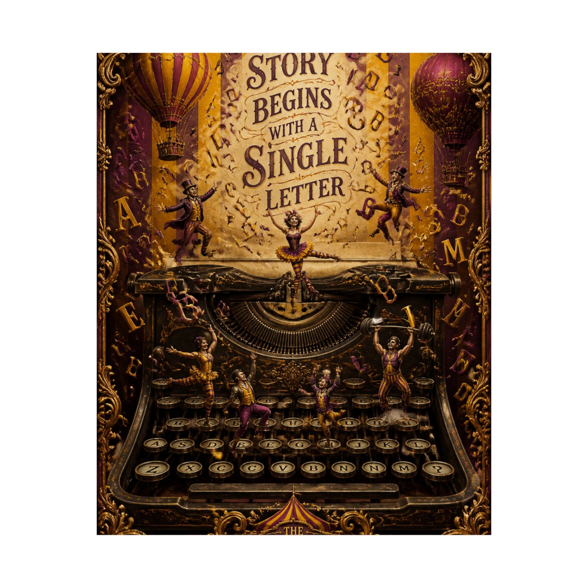 Typewriter Flying Letters Wall Art Poster 24×36 Baroque Studio Decor Maximalist Print