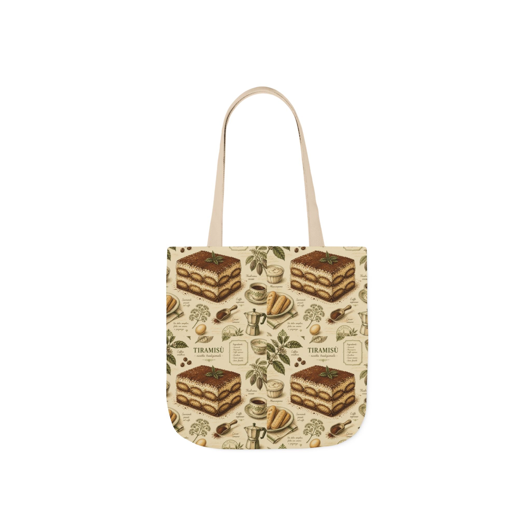 Tiramisu Layers Canvas Tote Bag Mediterranean Kitchen Botanical Design Italian Cottagecore Gift