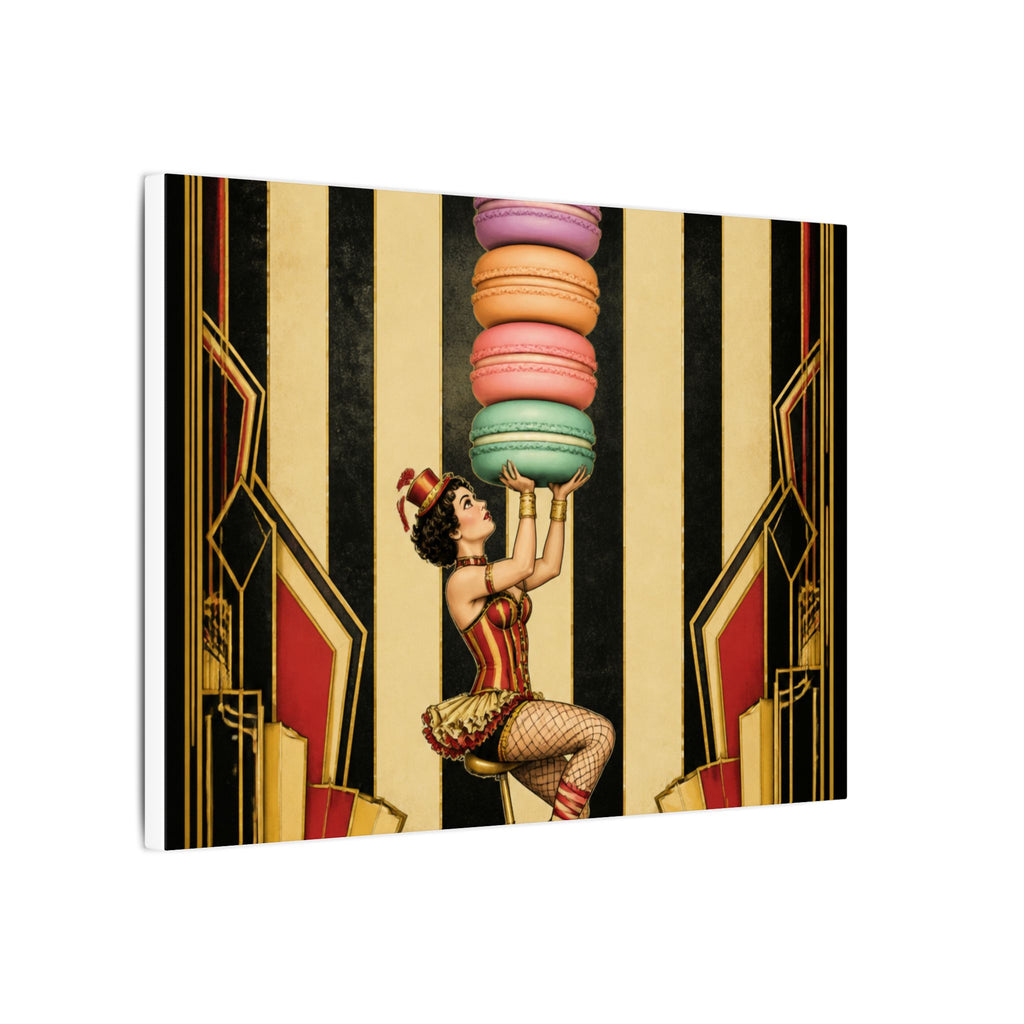 Macaron Balancing Tower Wall Art Canvas 24×36 Art Deco Bar Area Decor Maximalist Print