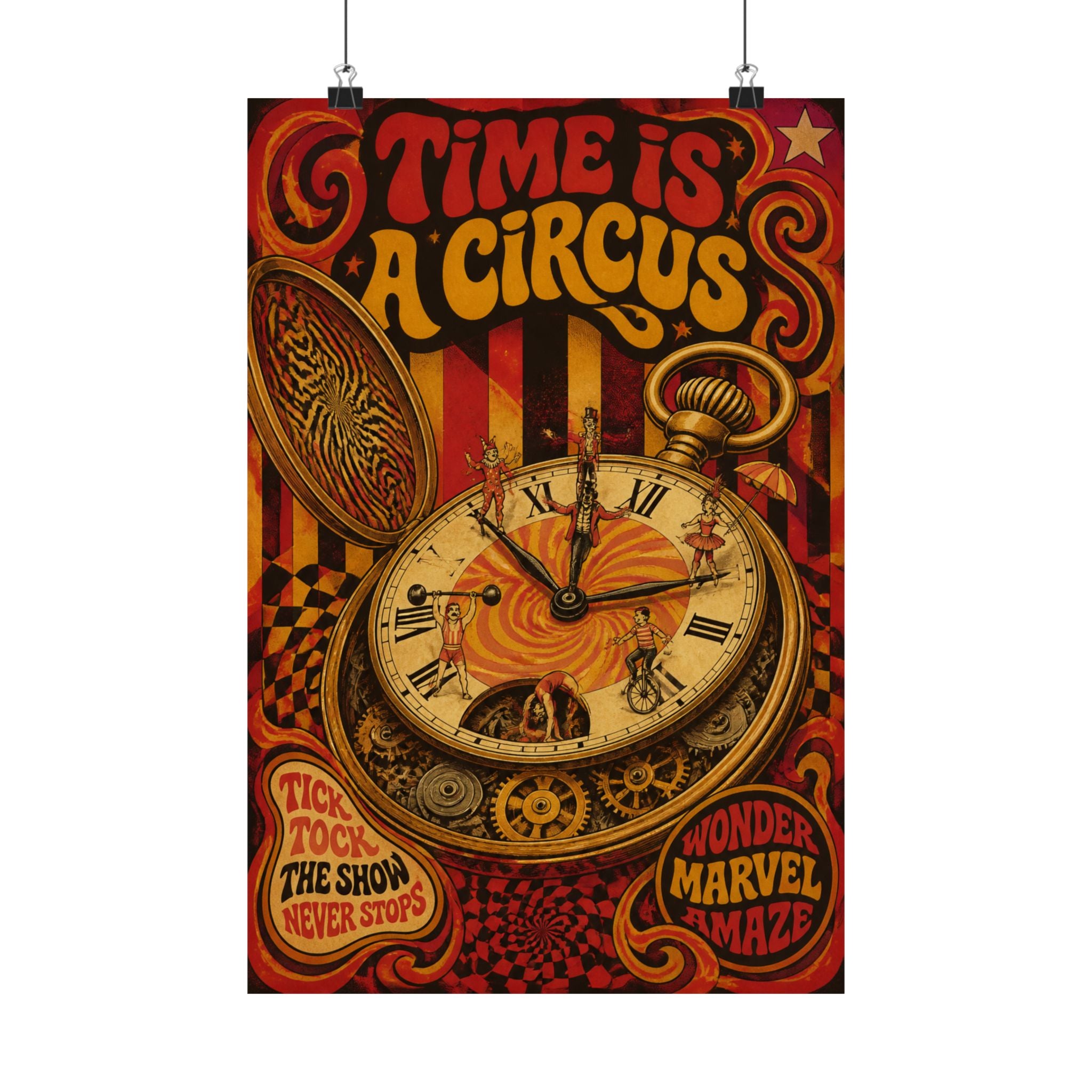 Pocket Watch Performers Wall Art Poster 18×24 Psychedelic Cafe Decor Maximalist Print