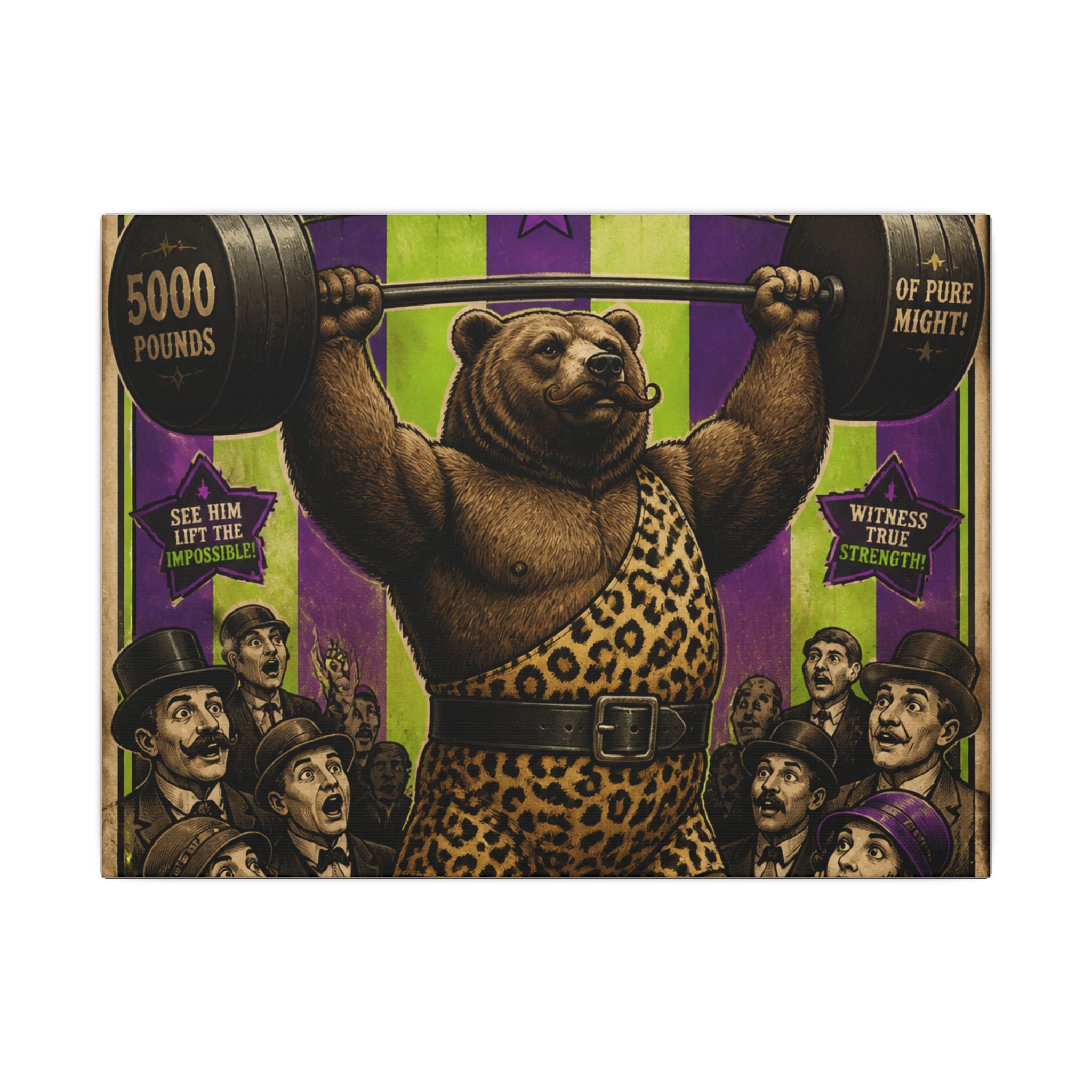 Strongman Bear Wall Art Canvas 24×36 Vintage Circus Bedroom Decor Maximalist Print