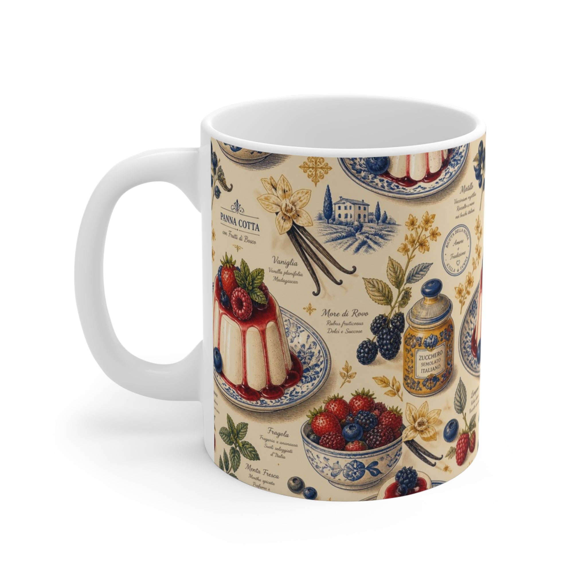 Panna Cotta 11oz Ceramic Mug Mediterranean Kitchen Botanical Design Italian Cottagecore Gift