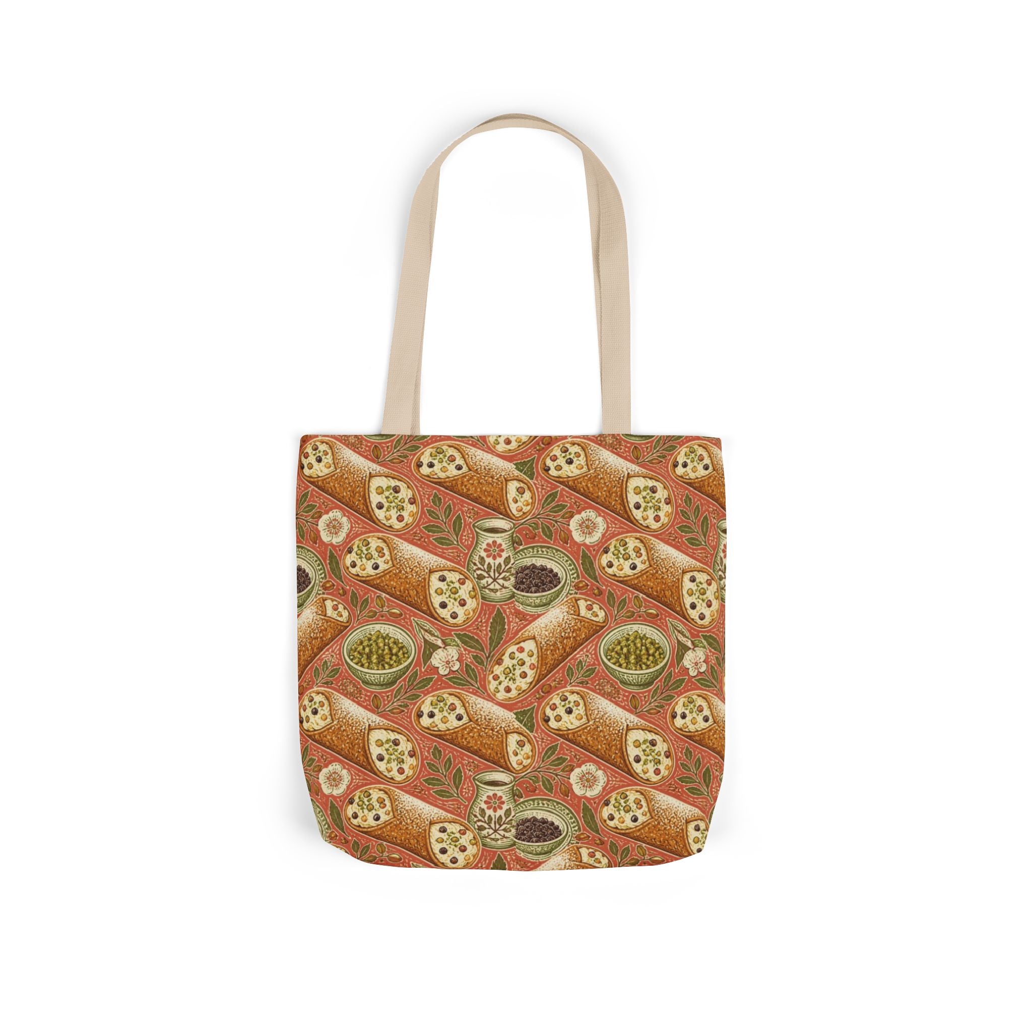 Sicilian Cannoli Canvas Tote Bag Mediterranean Kitchen Linocut Design Italian Cottagecore Gift