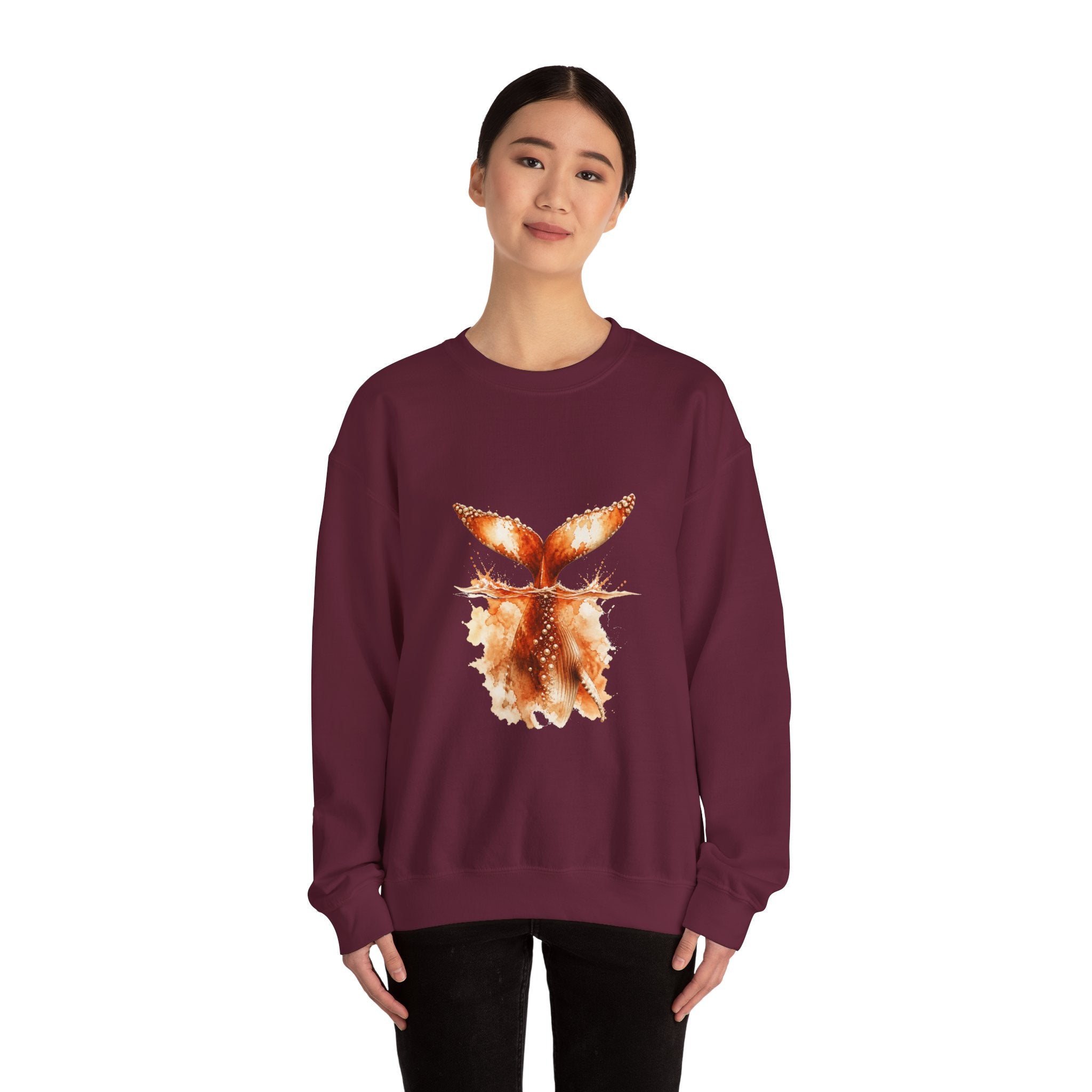 Matching Couple Sweatshirt - Eagle & Whale Matching Couple Premium Fleece Sweatshirt Watercolor Art His Hers Birthday Gift - Design B