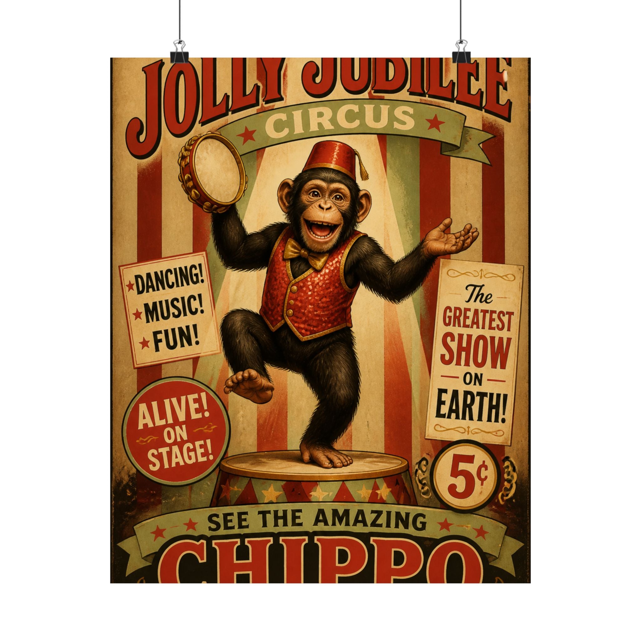 Dancing Monkey Wall Art Poster 18×24 Vintage Circus Kitchen Decor Maximalist Print
