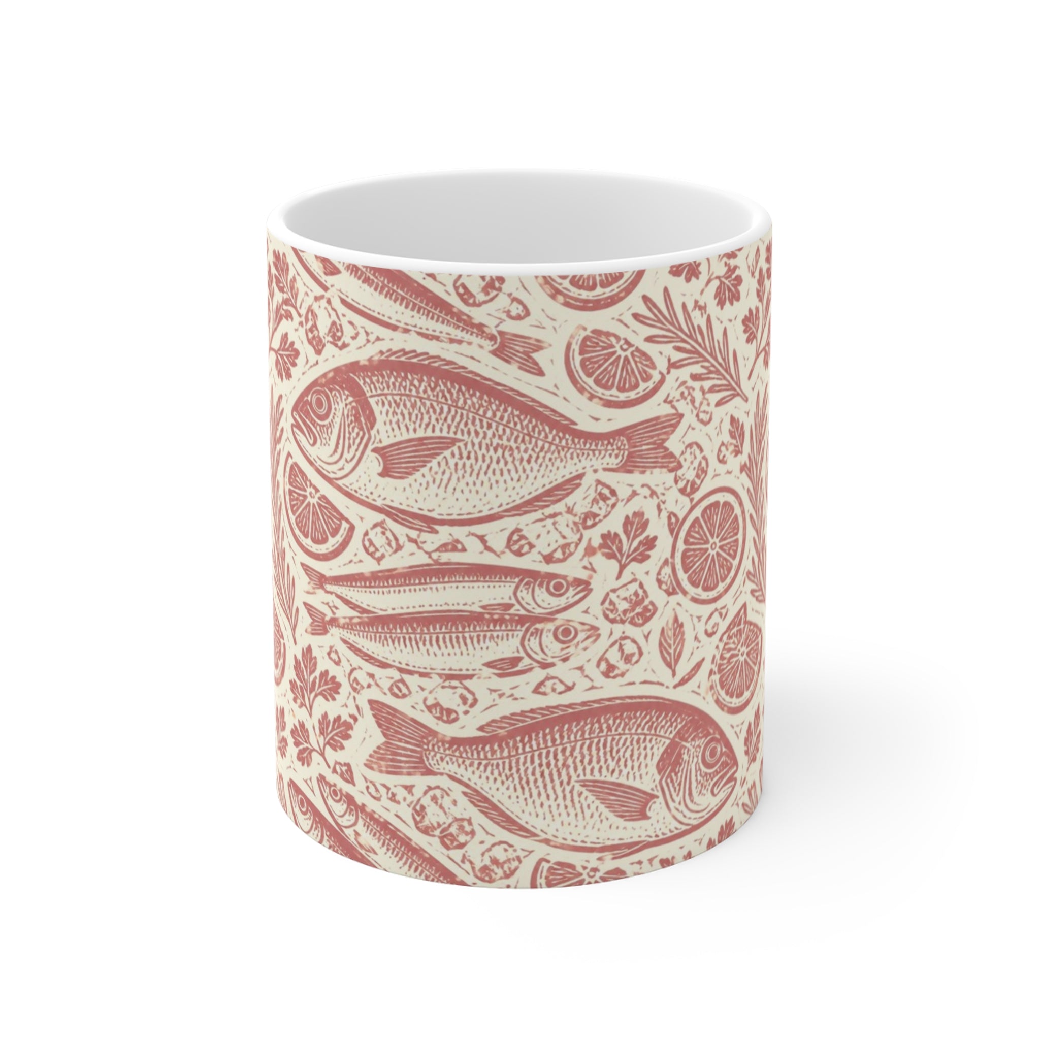 Mediterranean Fish 11oz Ceramic Mug Mediterranean Kitchen Linocut Design Italian Cottagecore Gift