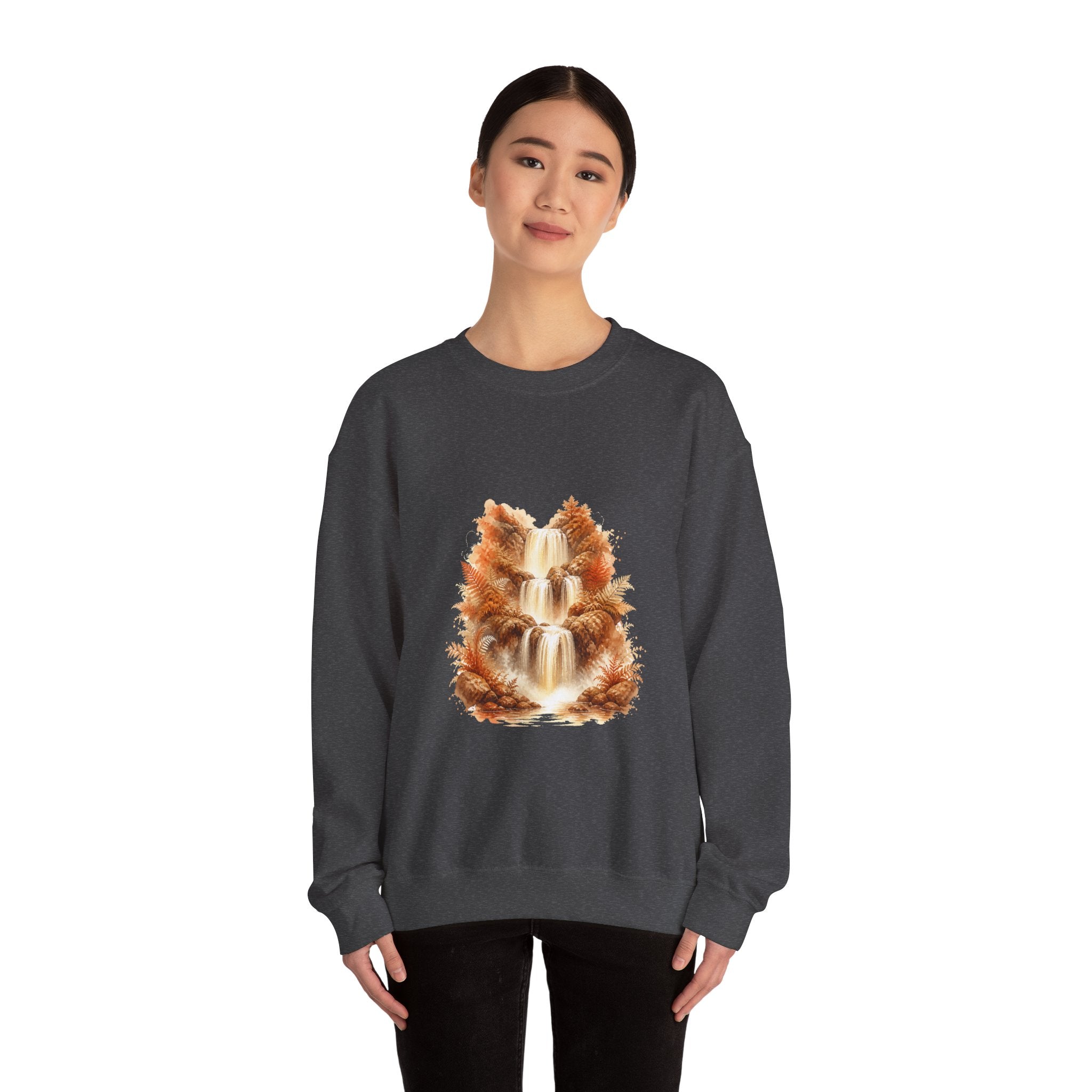 Matching Couple Sweatshirt - Wildfire & Waterfall Matching Couple Comfort Colors Crew Watercolor Art His Hers Birthday Gift - Design B
