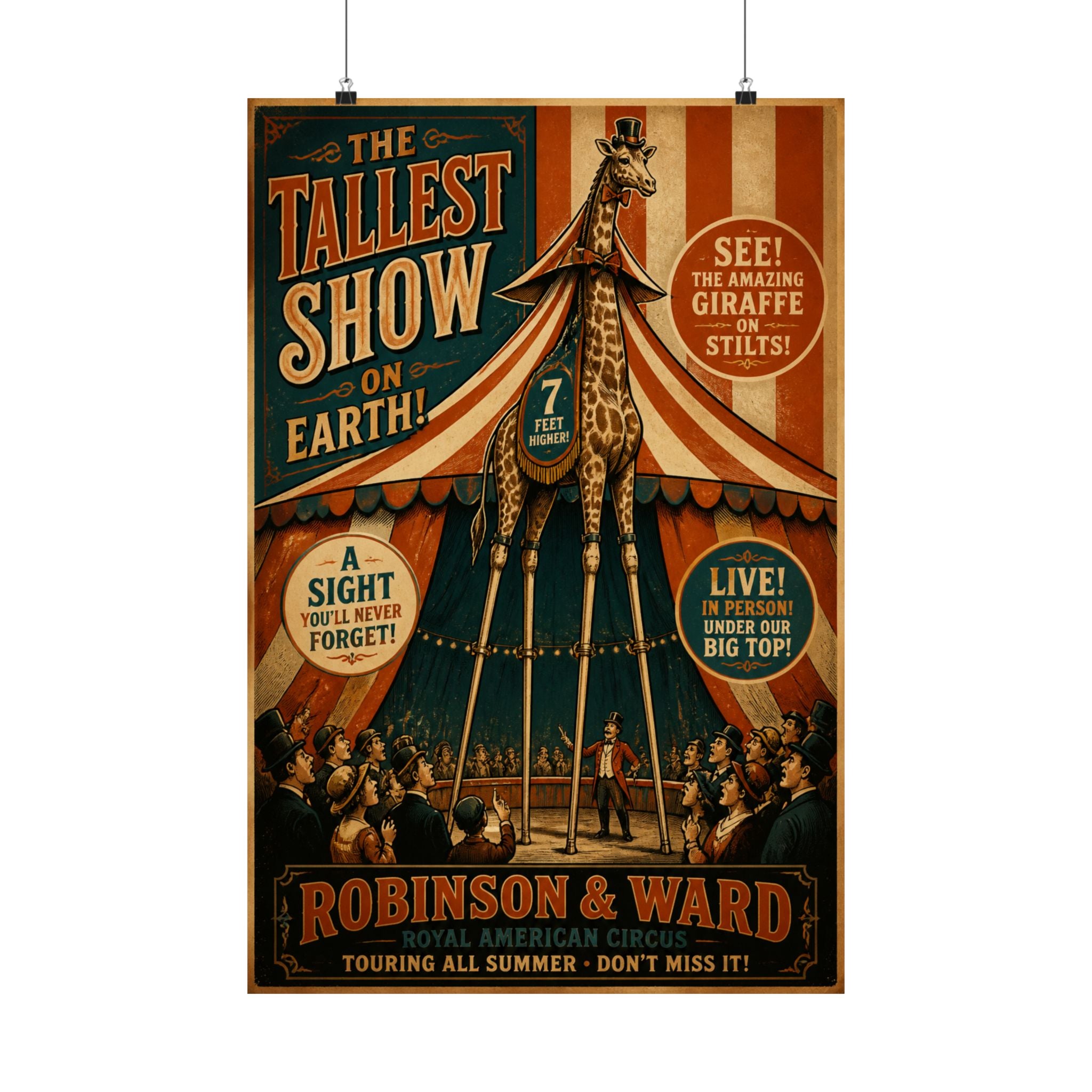 Giraffe on Stilts Wall Art Poster 18×24 Vintage Circus Kitchen Decor Maximalist Print