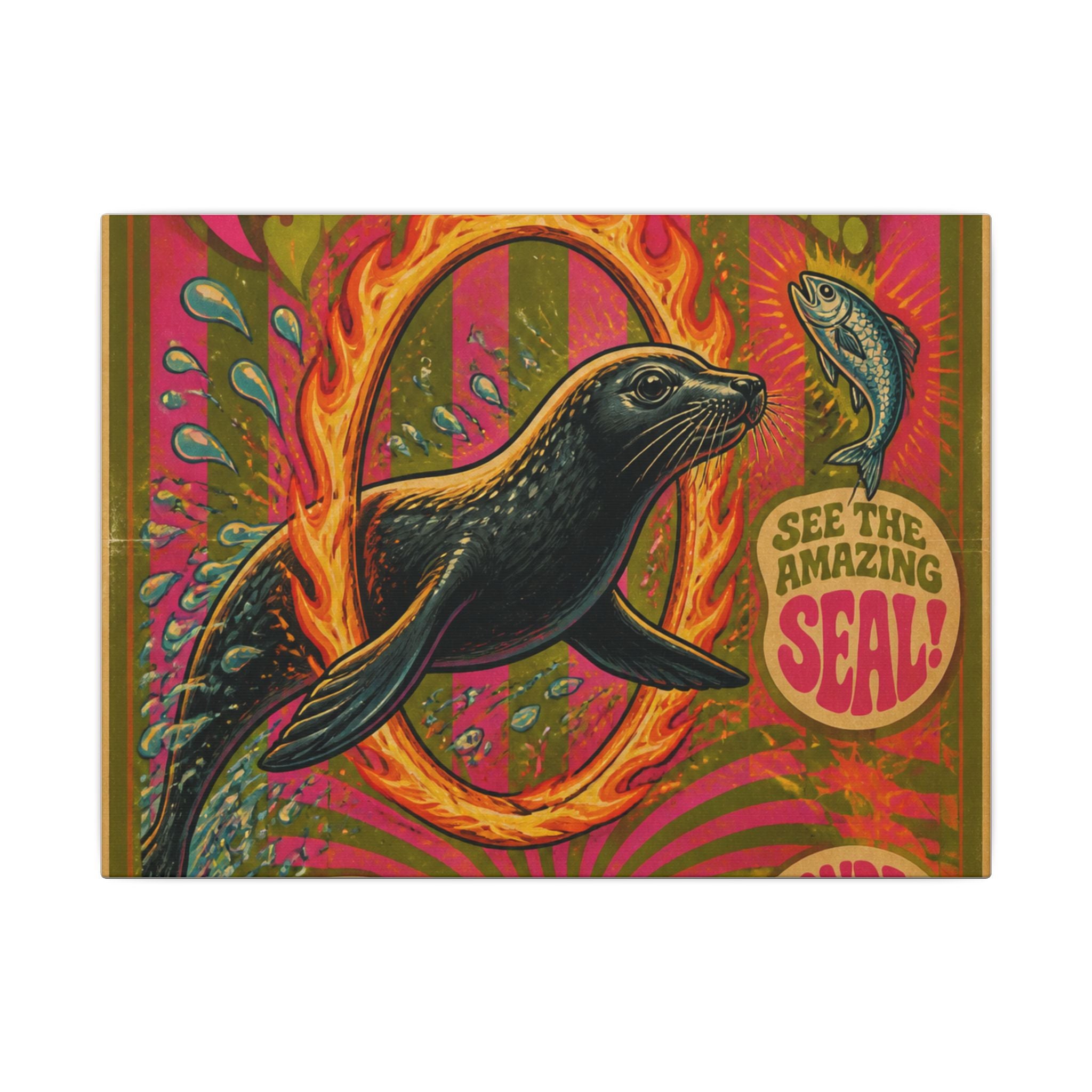 Seal Fire Hoop Wall Art Canvas 24×36 Psychedelic Dining Room Decor Maximalist Print