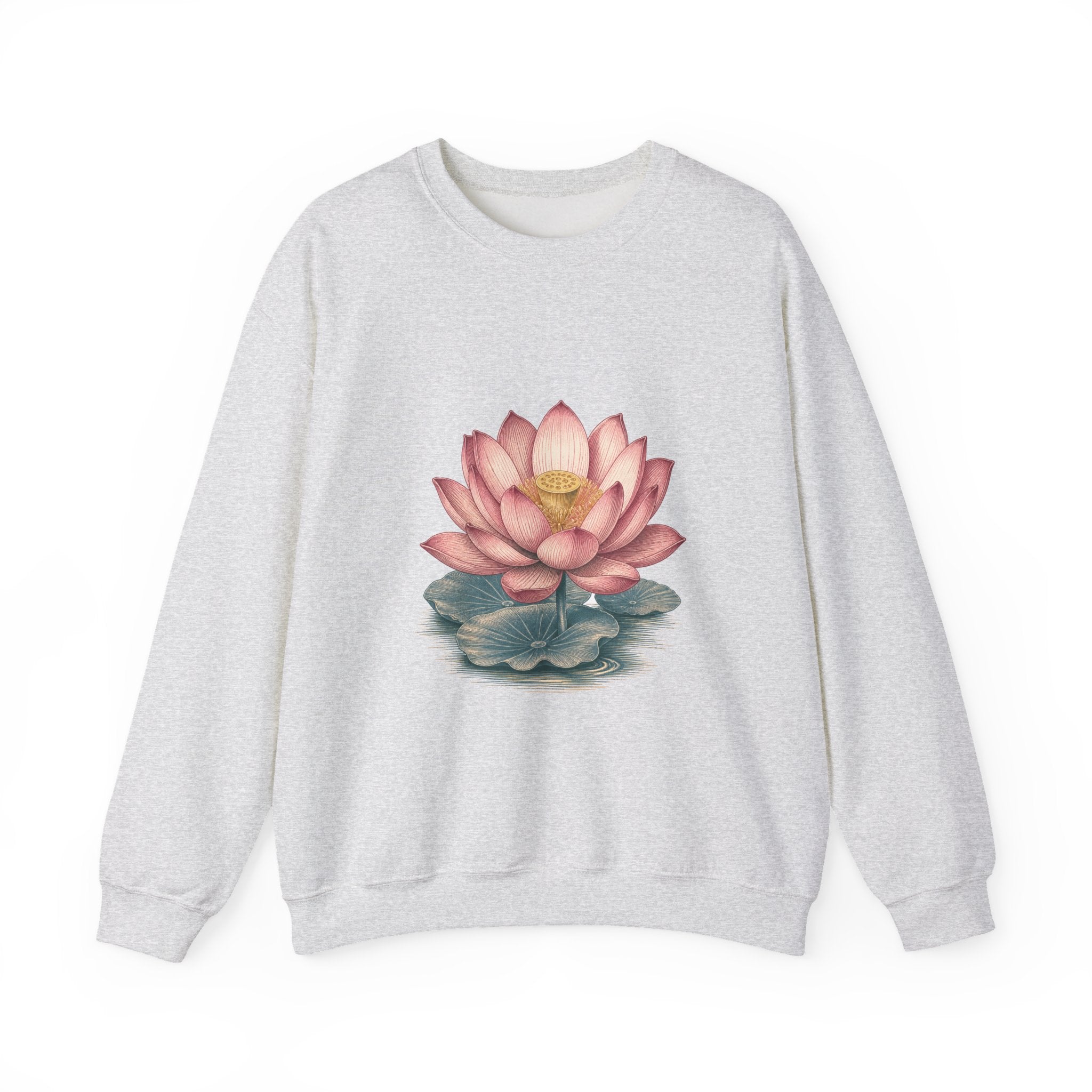Matching Couple Sweatshirt - Open & Closed Lotus Matching Couple Crewneck Sweatshirt Vintage Art His Hers Wedding Gift - Design A