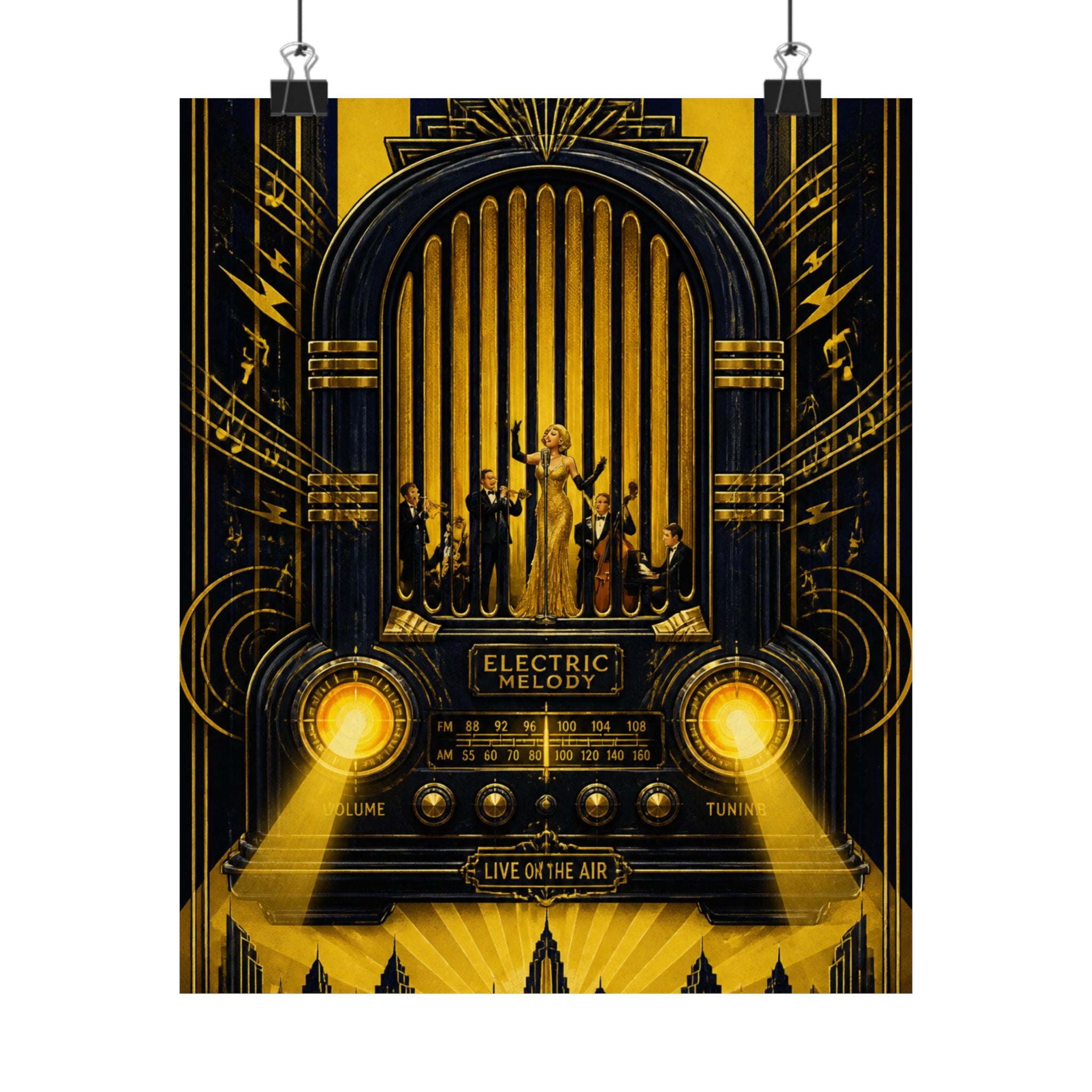 Vintage Radio Stage Wall Art Poster 18×24 Art Deco Entryway Decor Maximalist Print