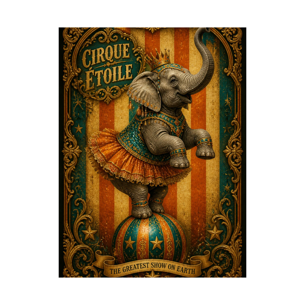 Elephant on Ball Wall Art Poster 24×36 Baroque Studio Decor Maximalist Print