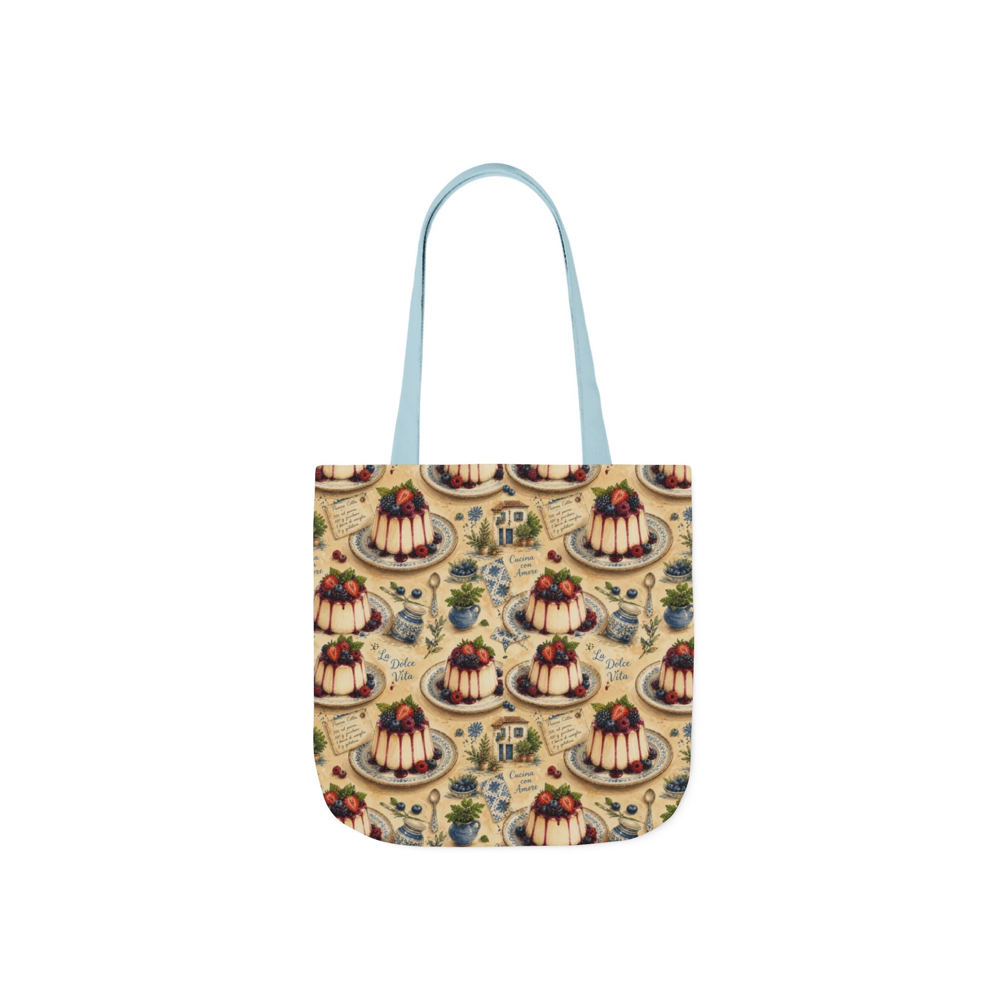 Panna Cotta Canvas Tote Bag Mediterranean Kitchen Watercolor Design Italian Cottagecore Gift