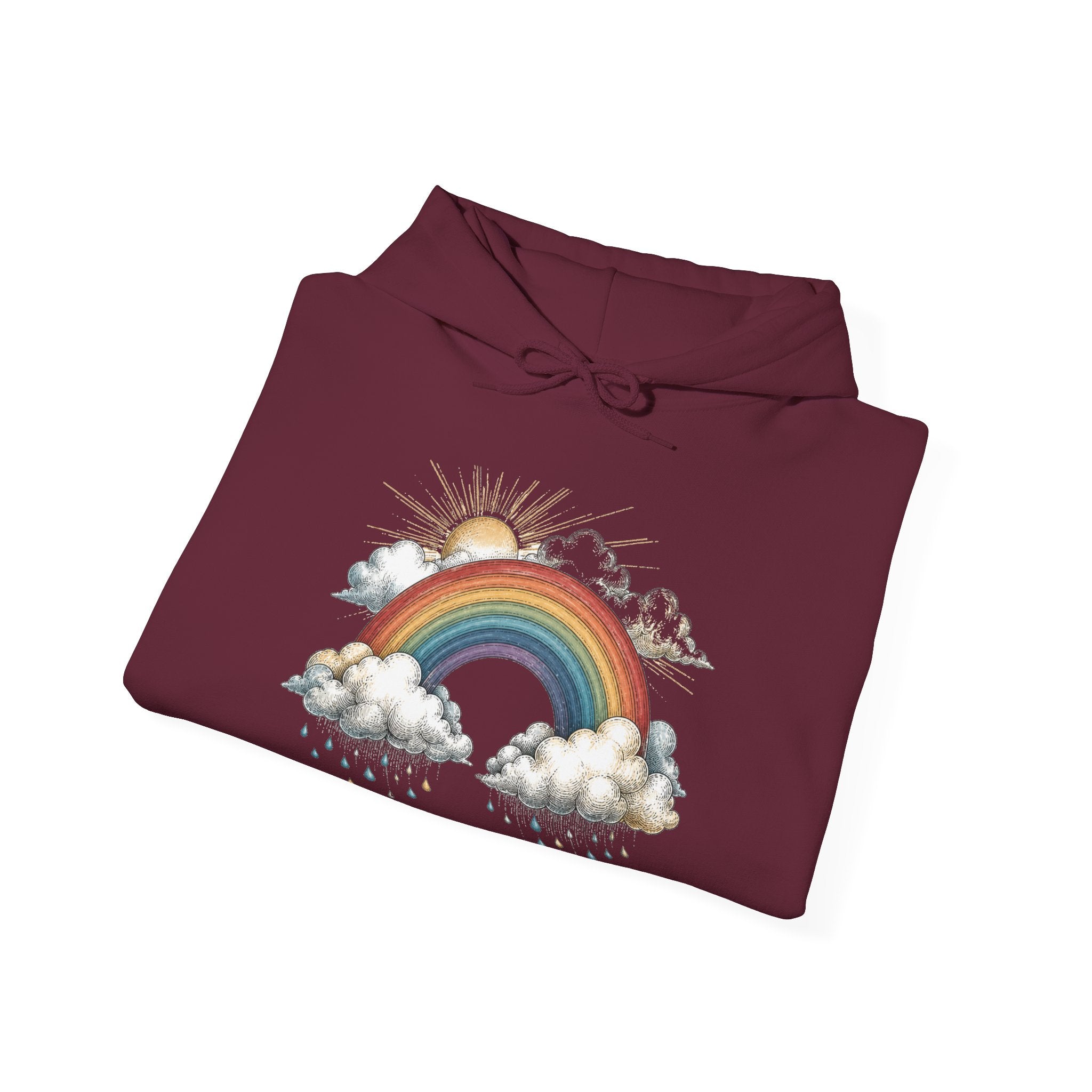 Matching Couple Sweatshirt - Storm & Rainbow Matching Couple Hooded Sweatshirt Hand-Drawn Art His Hers Best Friend Gift - Design B
