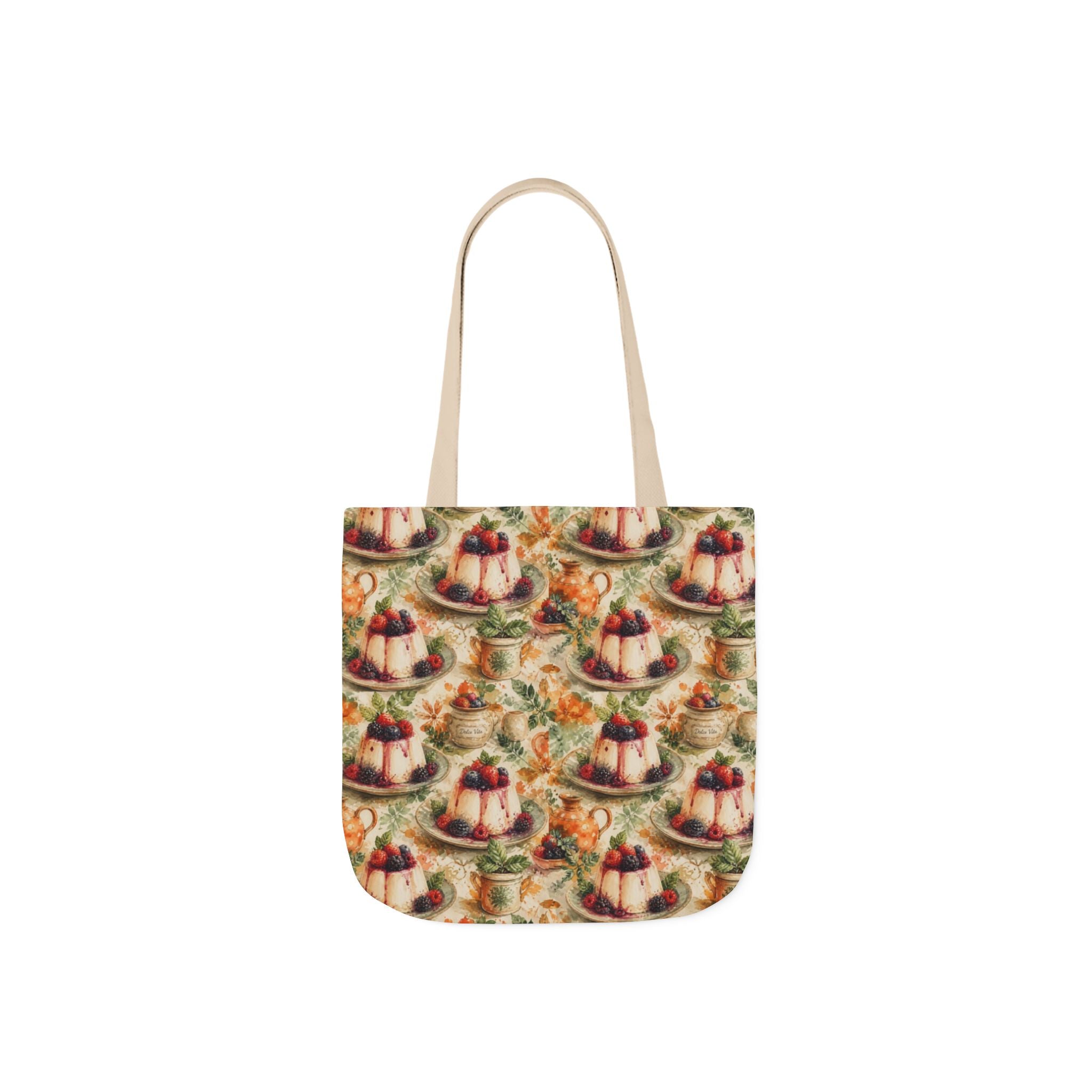 Panna Cotta Canvas Tote Bag Mediterranean Kitchen Watercolor Splash Design Italian Cottagecore Gift