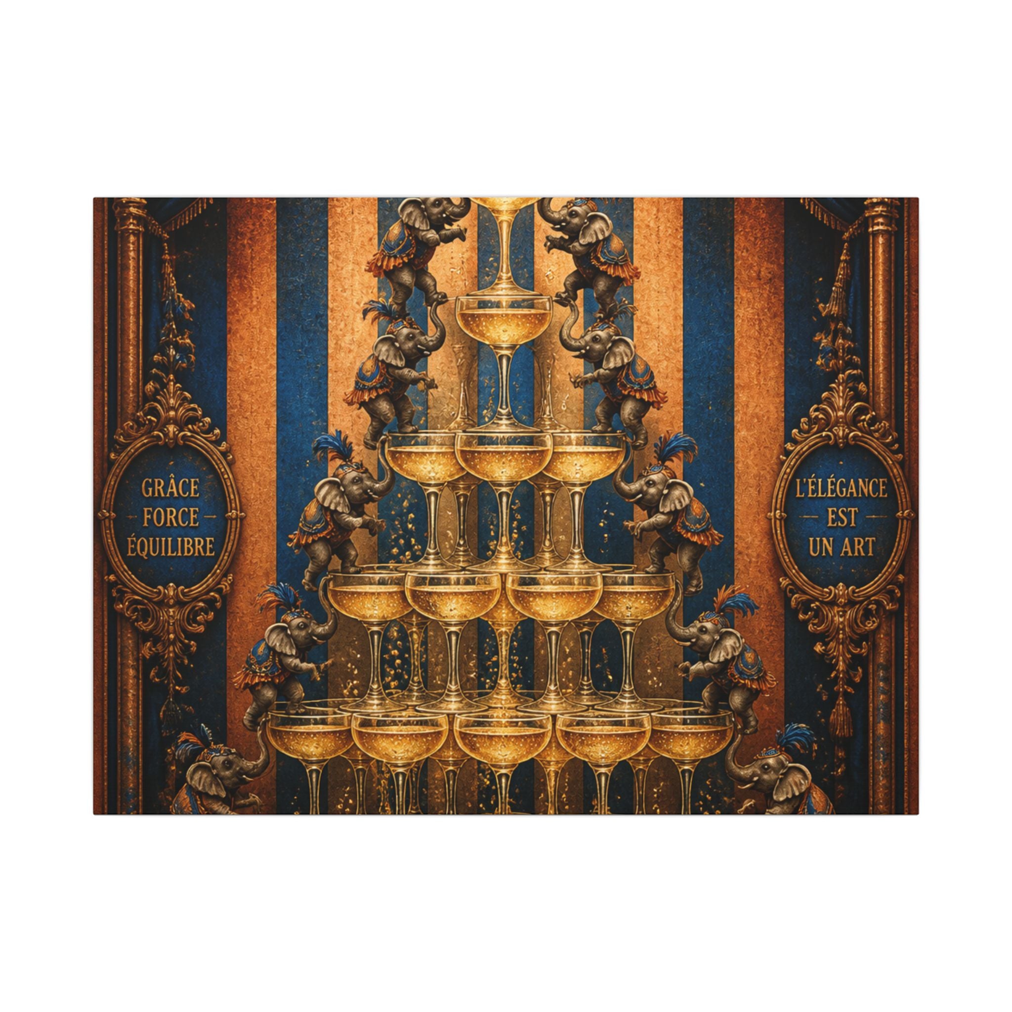 Champagne Tower Elephants Wall Art Canvas 24×36 Baroque Studio Decor Maximalist Print