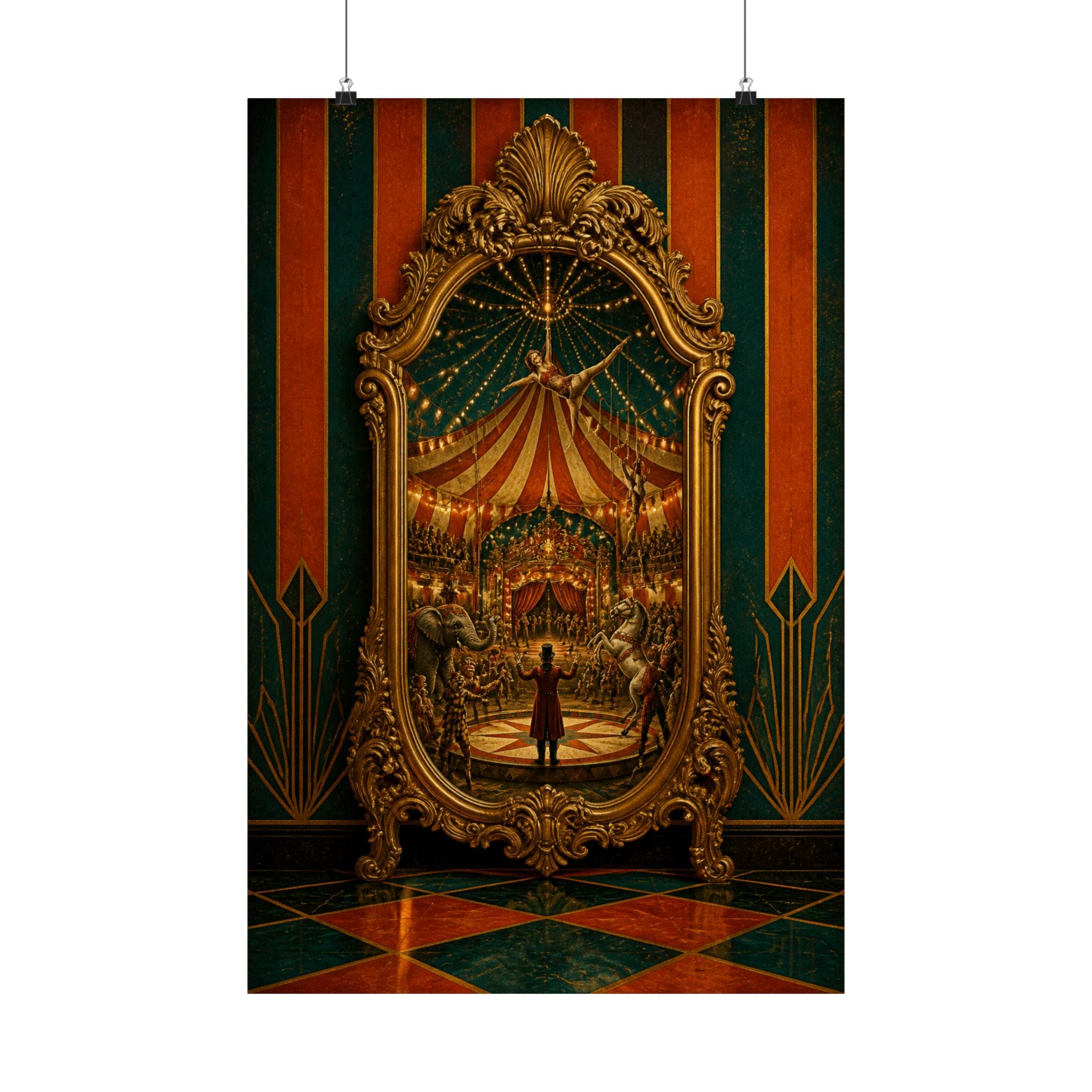 Vintage Mirror Circus Wall Art Poster 18×24 Art Deco Entryway Decor Maximalist Print