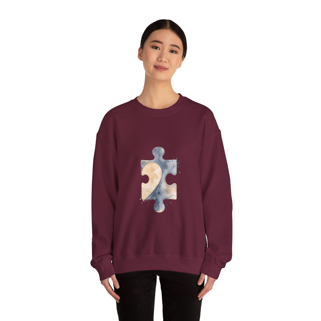 Matching Couple Sweatshirt - Puzzle Pieces Matching Couple Premium Fleece Sweatshirt Watercolor Art His Hers Birthday Gift - Design B