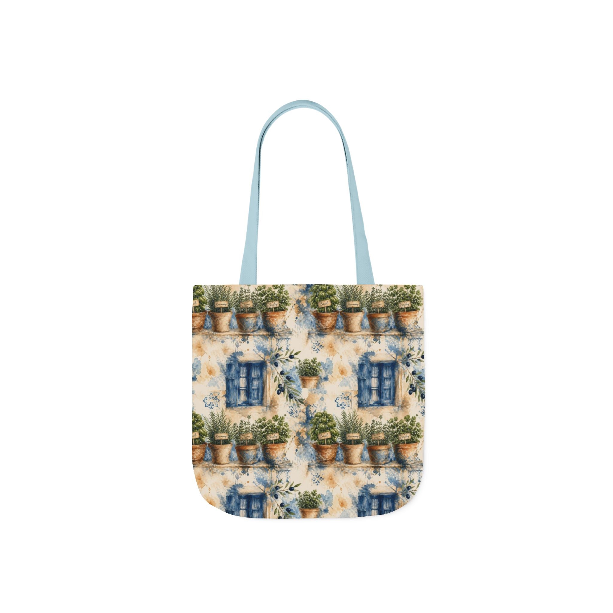 Terracotta Herb Pots Canvas Tote Bag Mediterranean Kitchen Watercolor Splash Design Italian Cottagecore Gift
