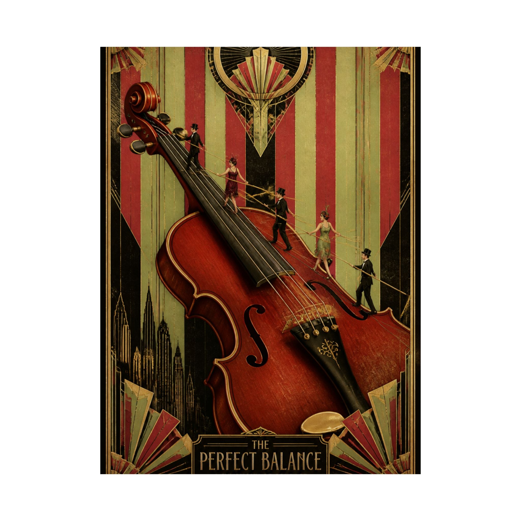 Violin Tightrope Bridge Wall Art Poster 24×36 Art Deco Bar Area Decor Maximalist Print