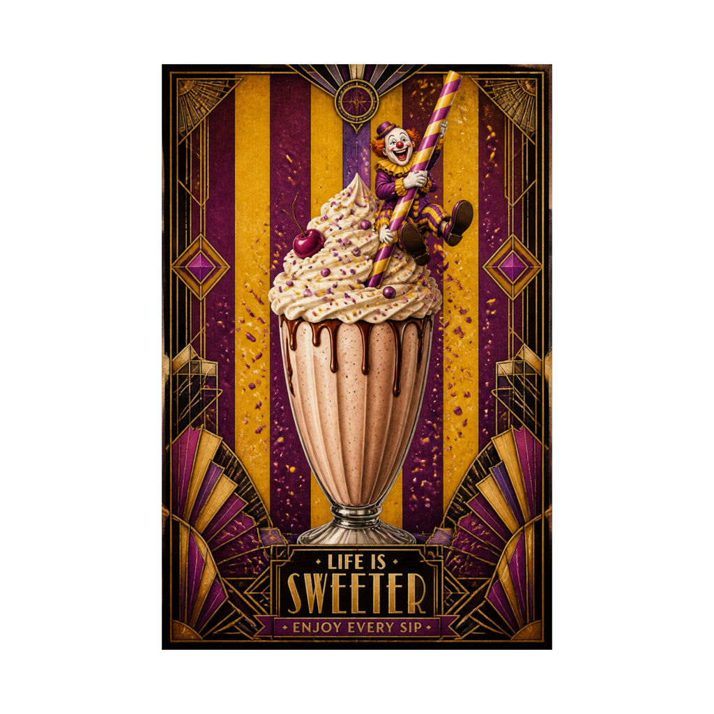 Milkshake Slide Clown Wall Art Poster 24×36 Art Deco Bar Area Decor Maximalist Print