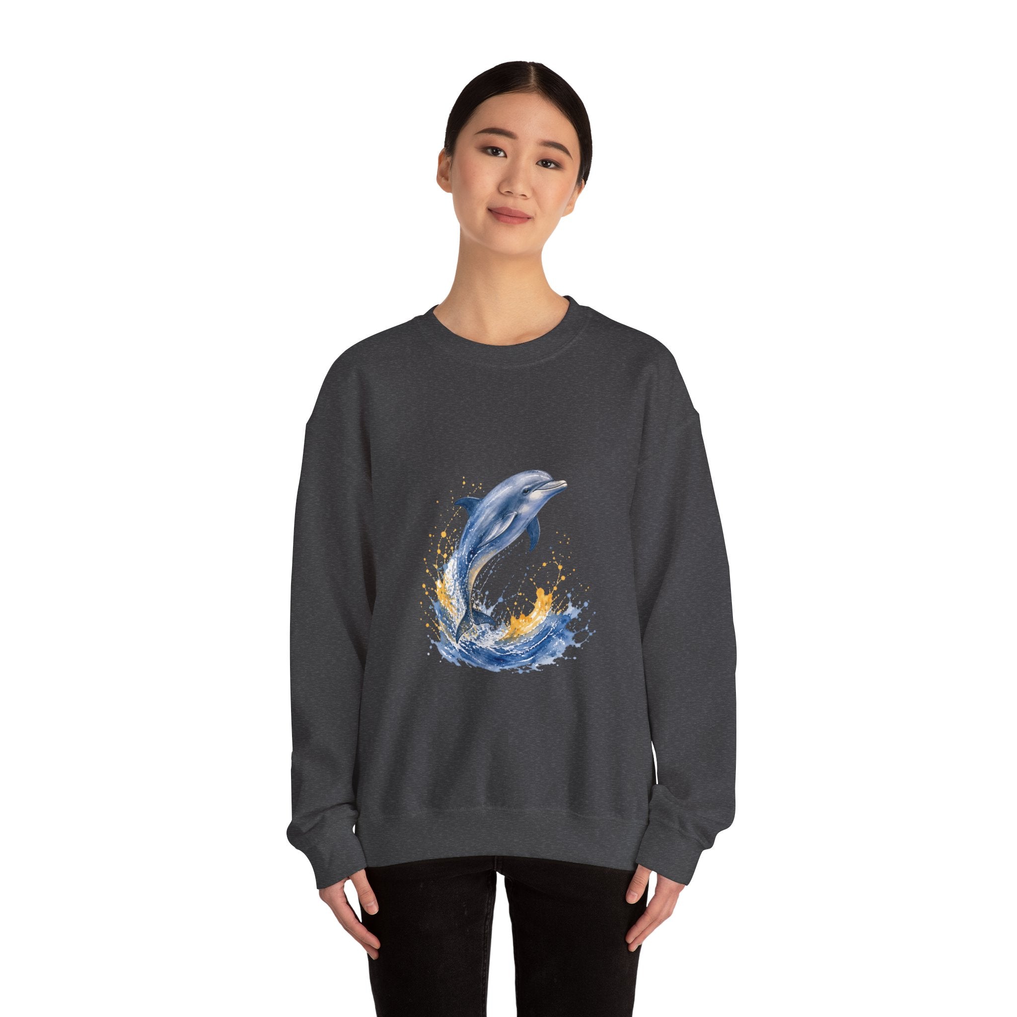 Matching Couple Sweatshirt - Shark & Dolphin Matching Couple Crewneck Sweatshirt Watercolor Art His Hers Engagement Gift - Design B