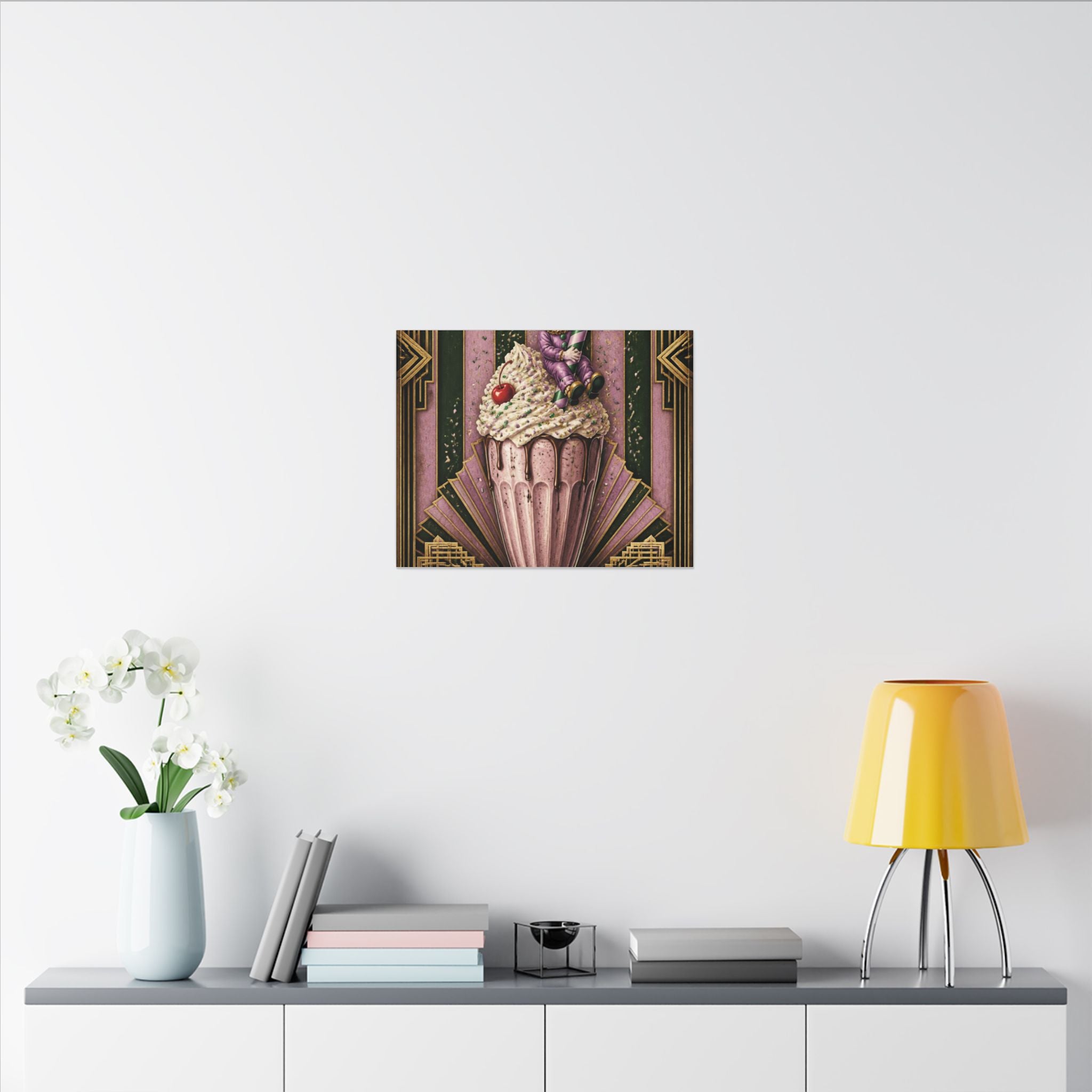 Milkshake Slide Clown Wall Art Canvas 16×20 Art Deco Entryway Decor Maximalist Print