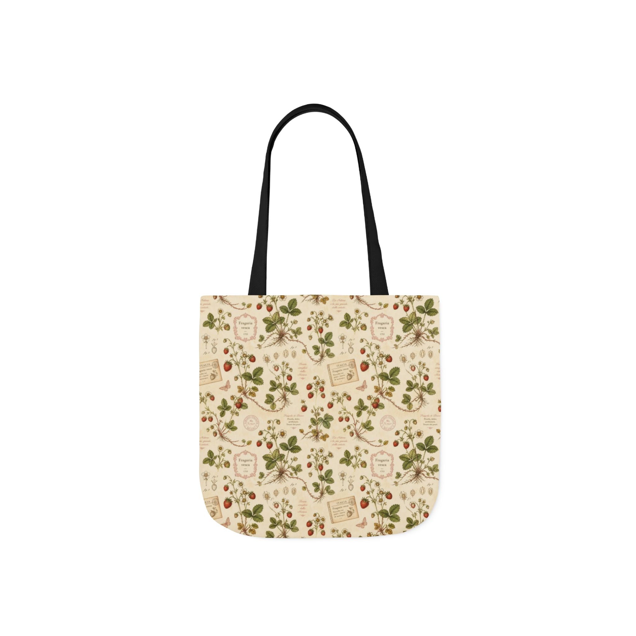 Wild Strawberries Canvas Tote Bag Mediterranean Kitchen Botanical Design Italian Cottagecore Gift