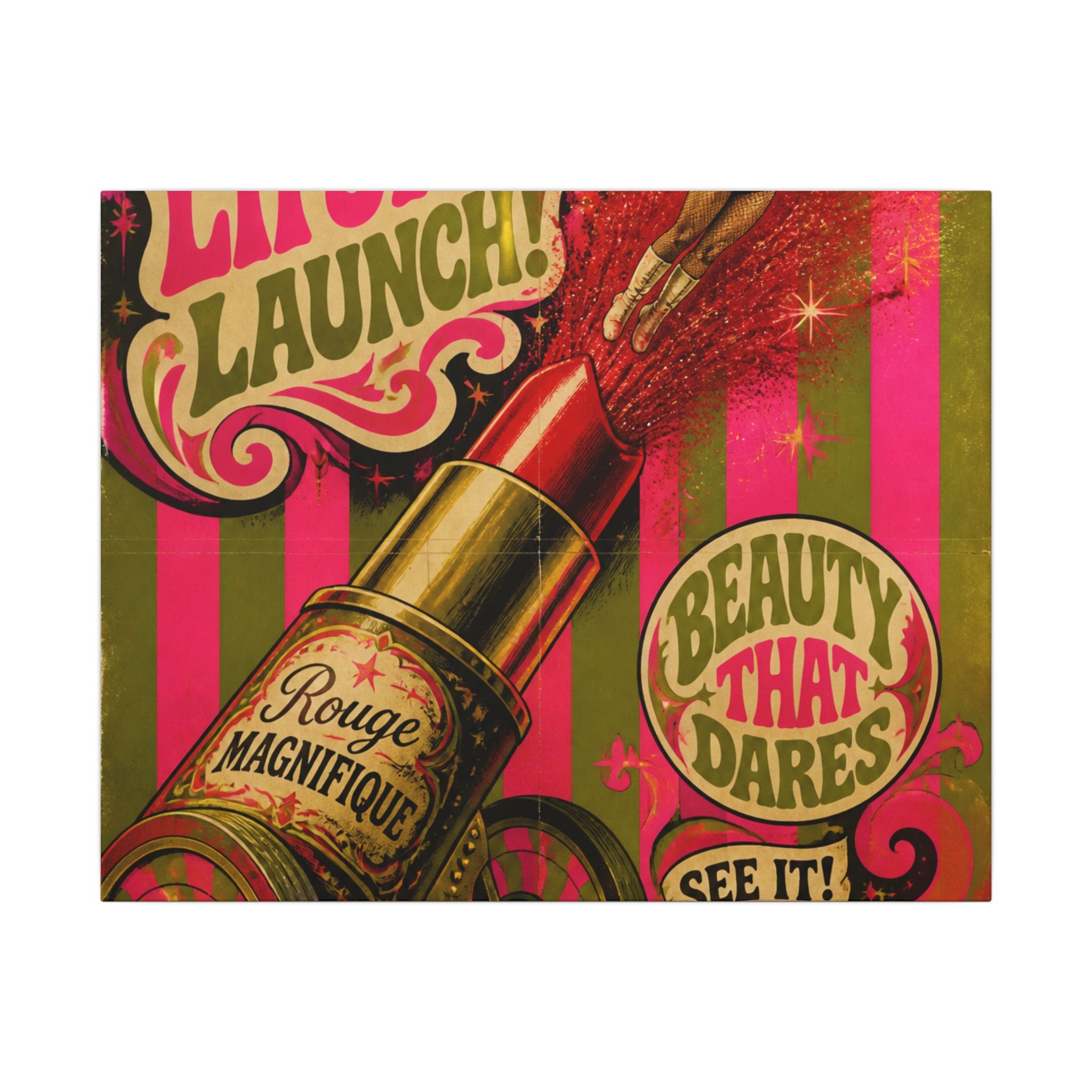 Lipstick Cannon Wall Art Canvas 16×20 Psychedelic Cafe Decor Maximalist Print