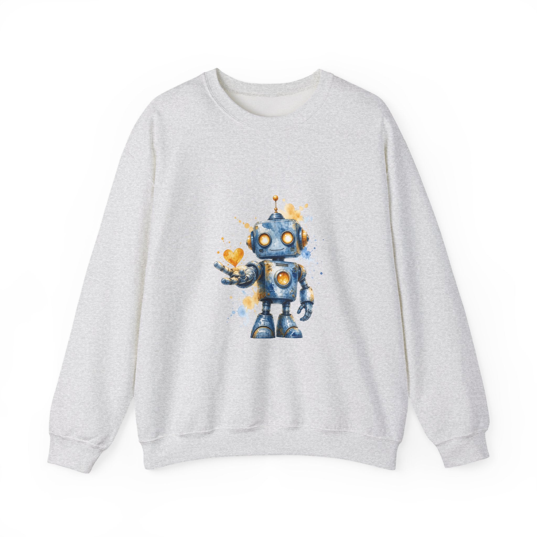 Matching Couple Sweatshirt - Robot & Heart Matching Couple Crewneck Sweatshirt Watercolor Art His Hers Engagement Gift - Design A