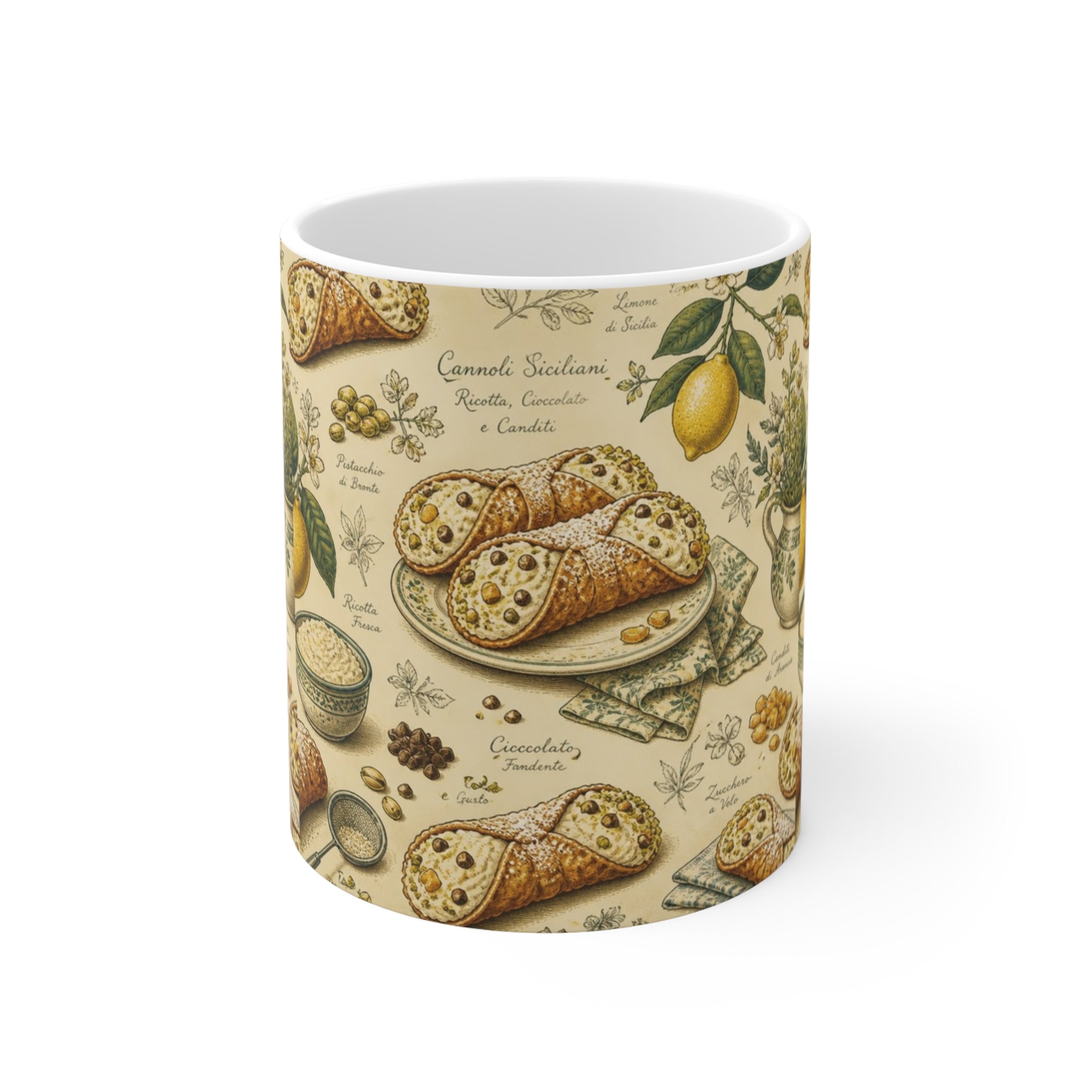 Sicilian Cannoli 11oz Ceramic Mug Mediterranean Kitchen Botanical Design Italian Cottagecore Gift