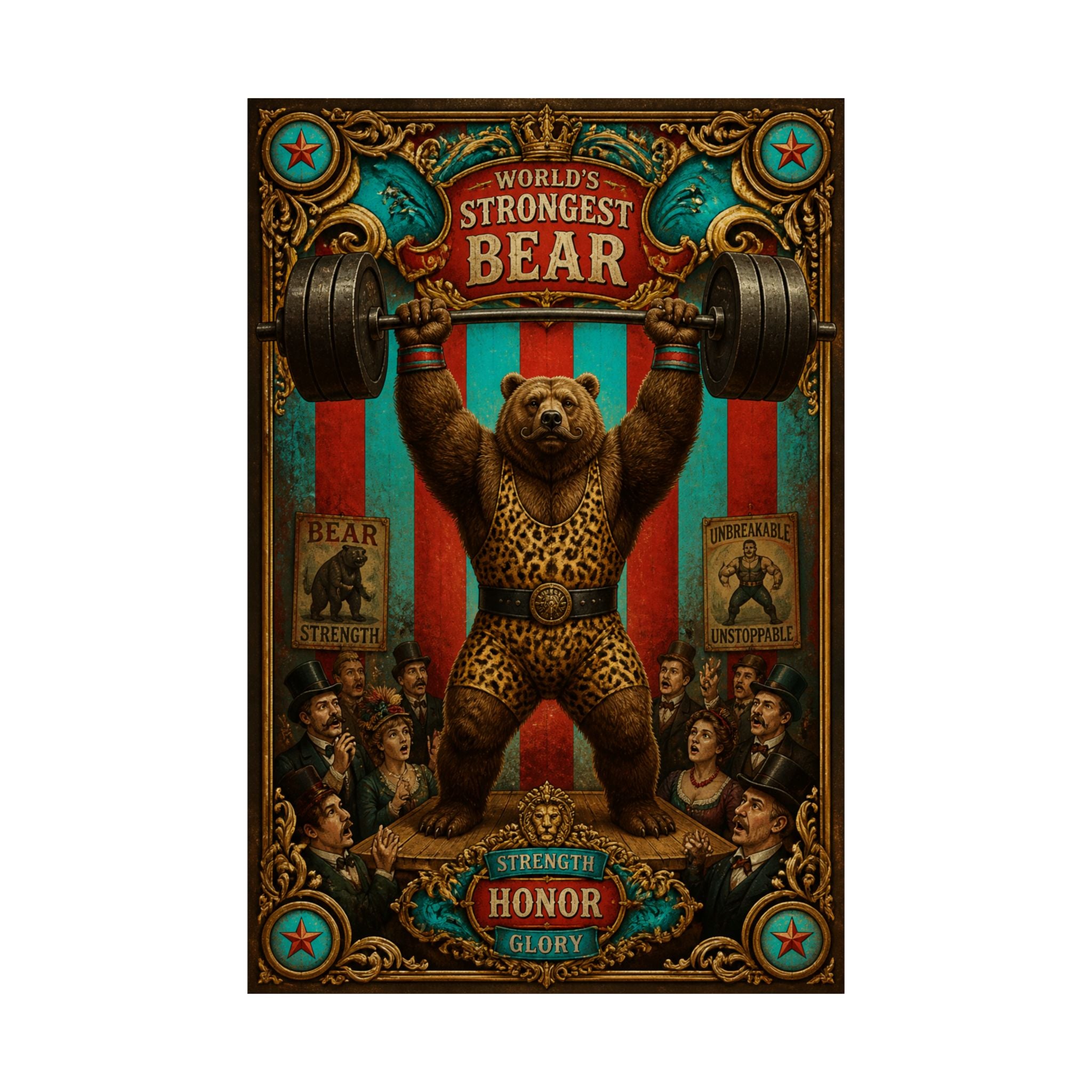 Strongman Bear Wall Art Poster 24×36 Baroque Studio Decor Maximalist Print
