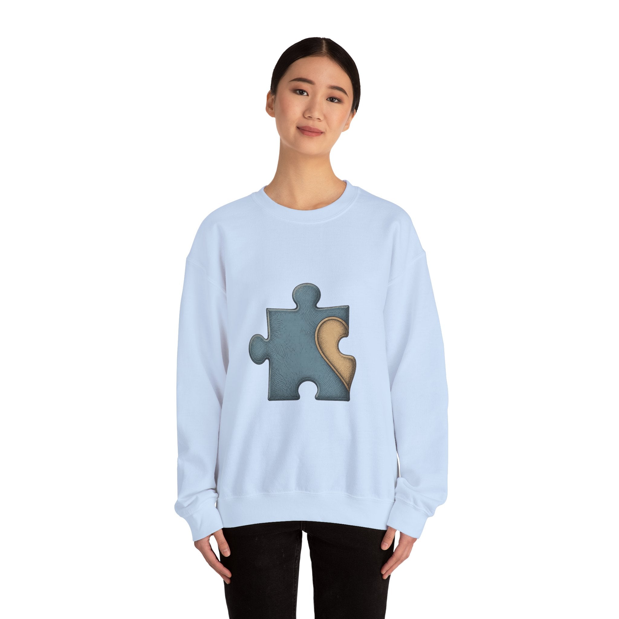 Matching Couple Sweatshirt - Puzzle Pieces Matching Couple Comfort Colors Crew Hand-Drawn Art His Hers Anniversary Gift - Design A