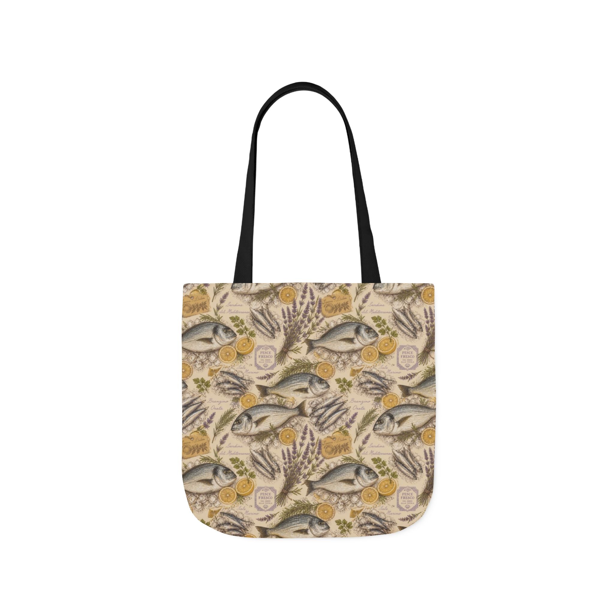 Mediterranean Fish Canvas Tote Bag Mediterranean Kitchen Botanical Design Italian Cottagecore Gift