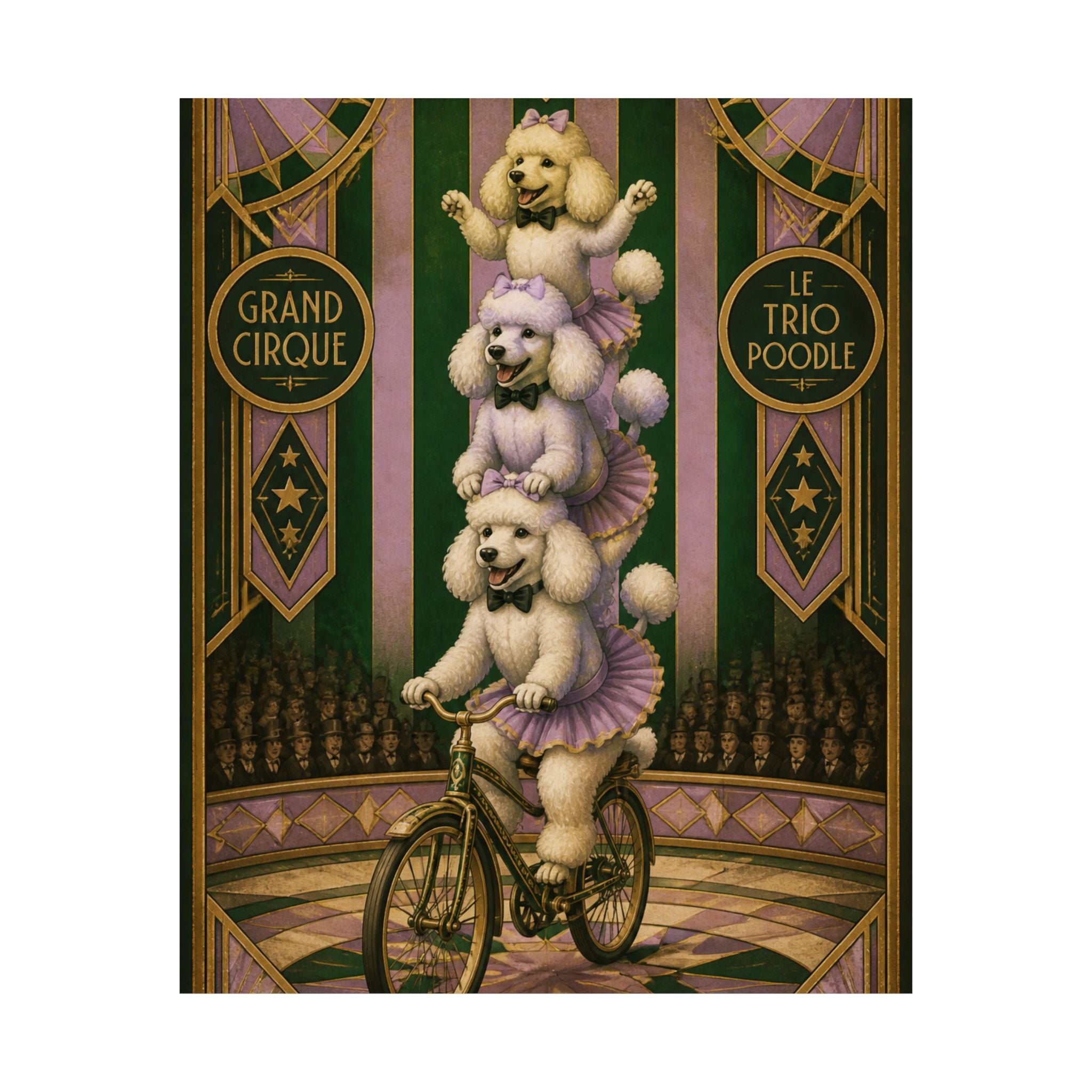 Poodle Stack Bicycle Wall Art Poster 24×36 Art Deco Bar Area Decor Maximalist Print