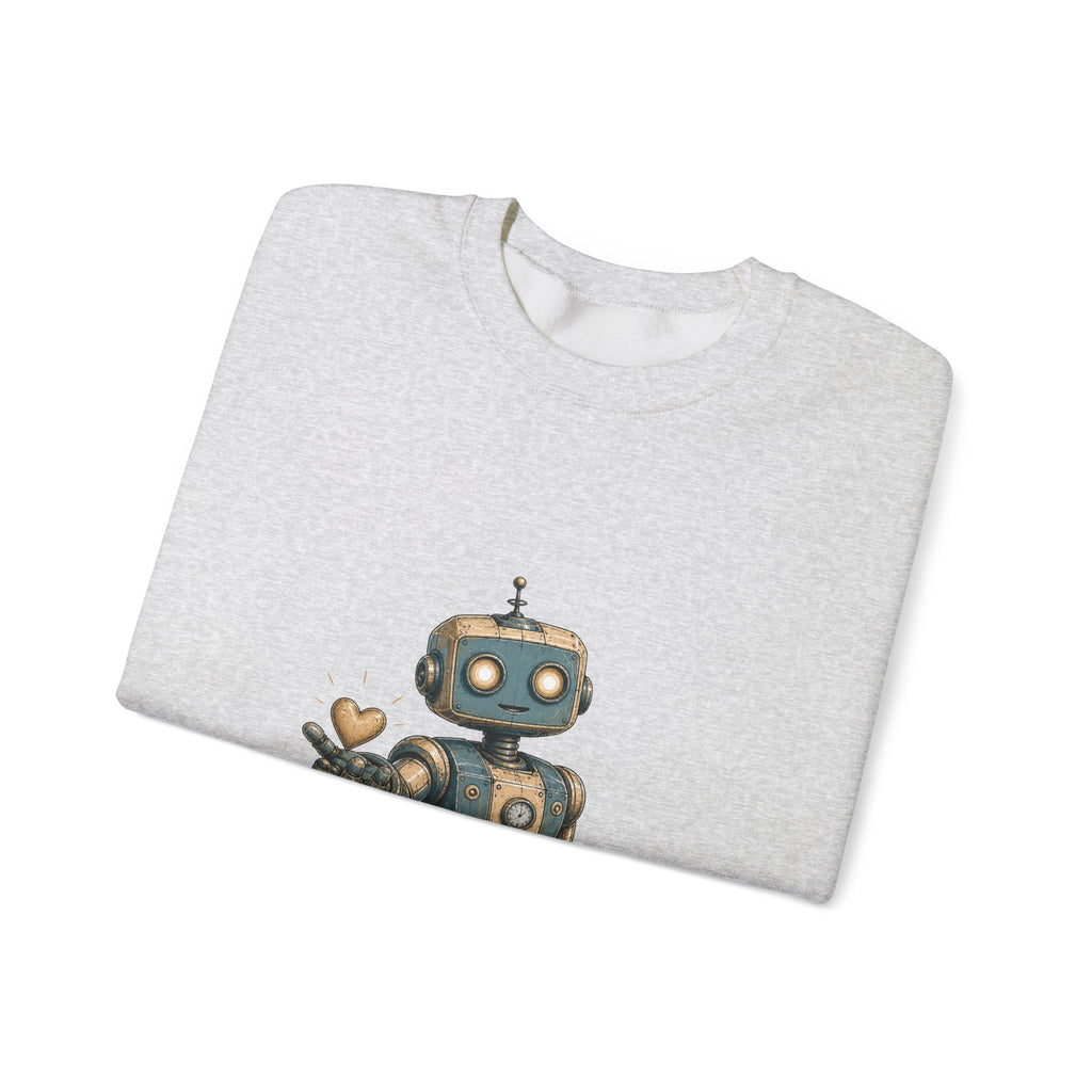 Matching Couple Sweatshirt - Robot & Heart Matching Couple Premium Fleece Sweatshirt Hand-Drawn Art His Hers Anniversary Gift - Design A