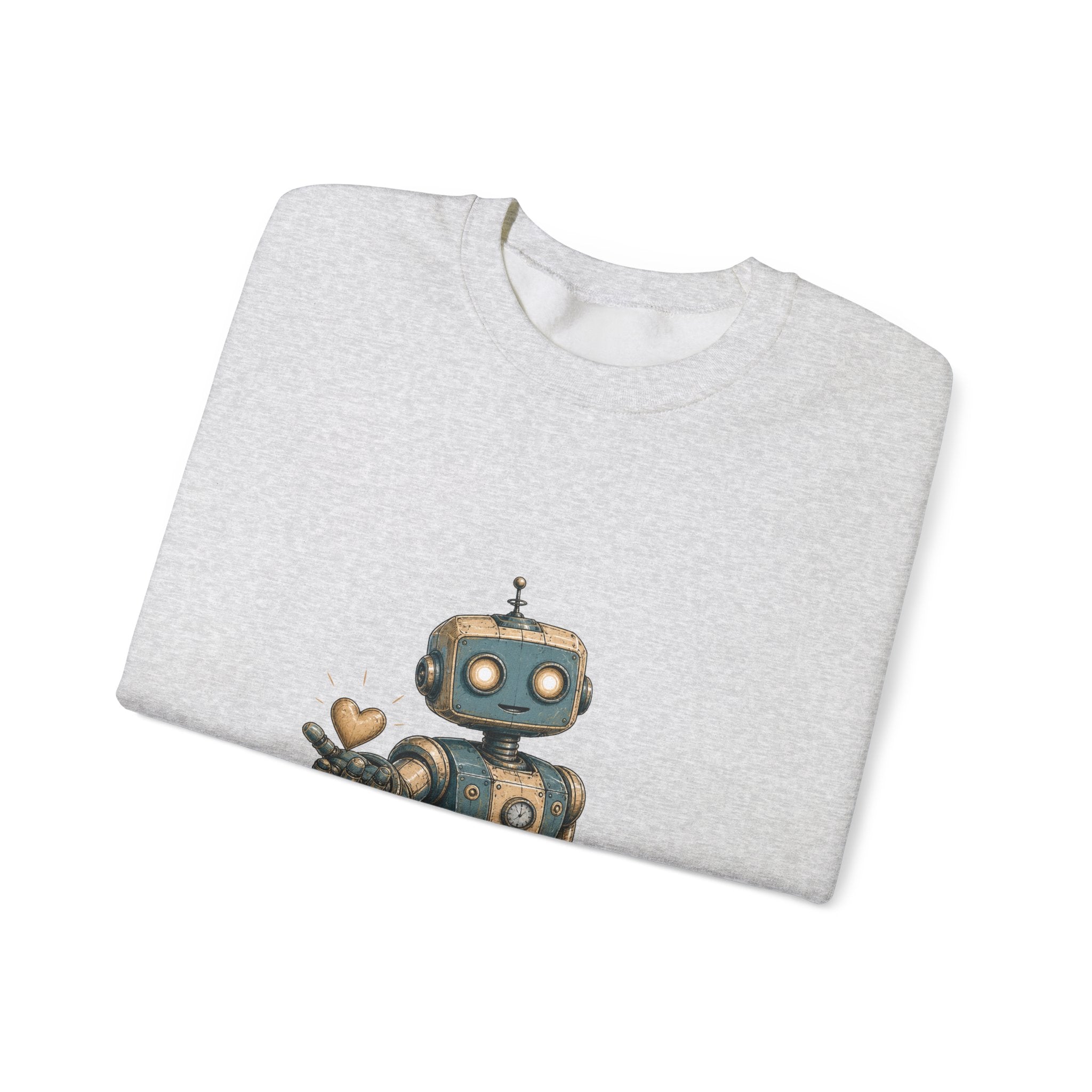 Matching Couple Sweatshirt - Robot & Heart Matching Couple Premium Fleece Sweatshirt Hand-Drawn Art His Hers Anniversary Gift - Design A