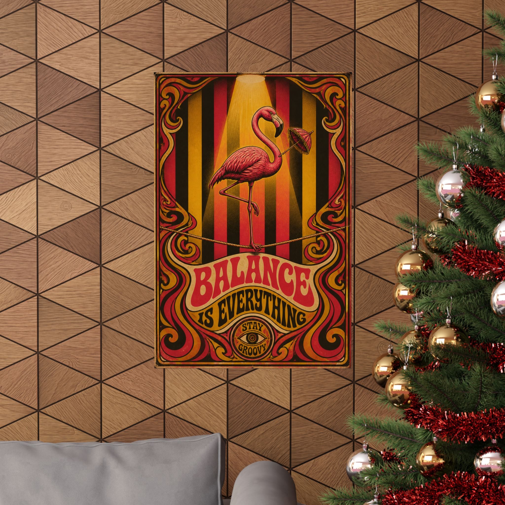 Flamingo Tightrope Wall Art Poster 24×36 Psychedelic Dining Room Decor Maximalist Print