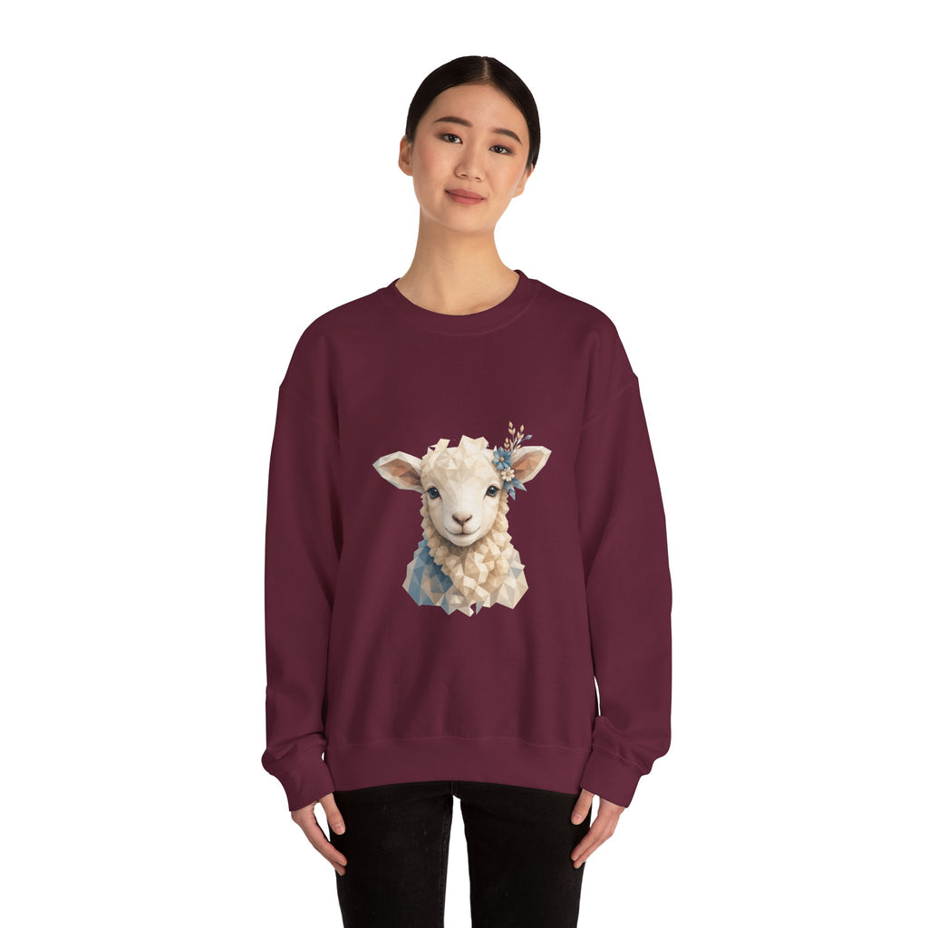 Matching Couple Sweatshirt - Lion & Lamb Matching Couple Crewneck Sweatshirt Geometric Art His Hers Couple Gift - Design B