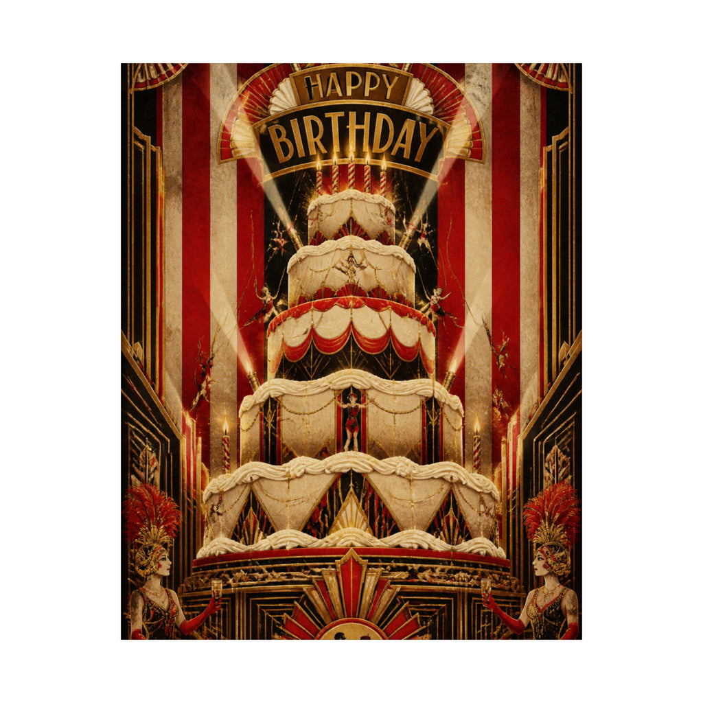 Birthday Cake Trapeze Wall Art Poster 18×24 Art Deco Entryway Decor Maximalist Print