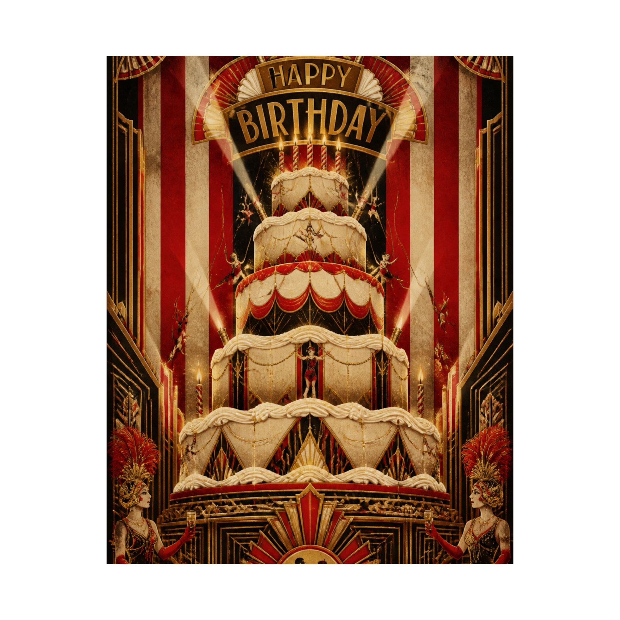 Birthday Cake Trapeze Wall Art Poster 18×24 Art Deco Entryway Decor Maximalist Print