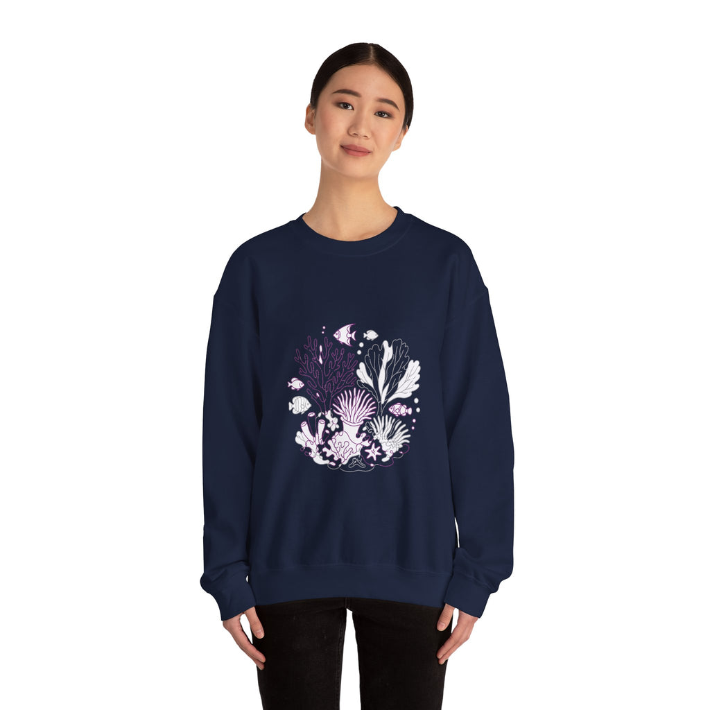 Matching Couple Sweatshirt - Coral Reef & Deep Sea Matching Couple Premium Fleece Sweatshirt Minimalist Art His Hers Christmas Gift - Design A