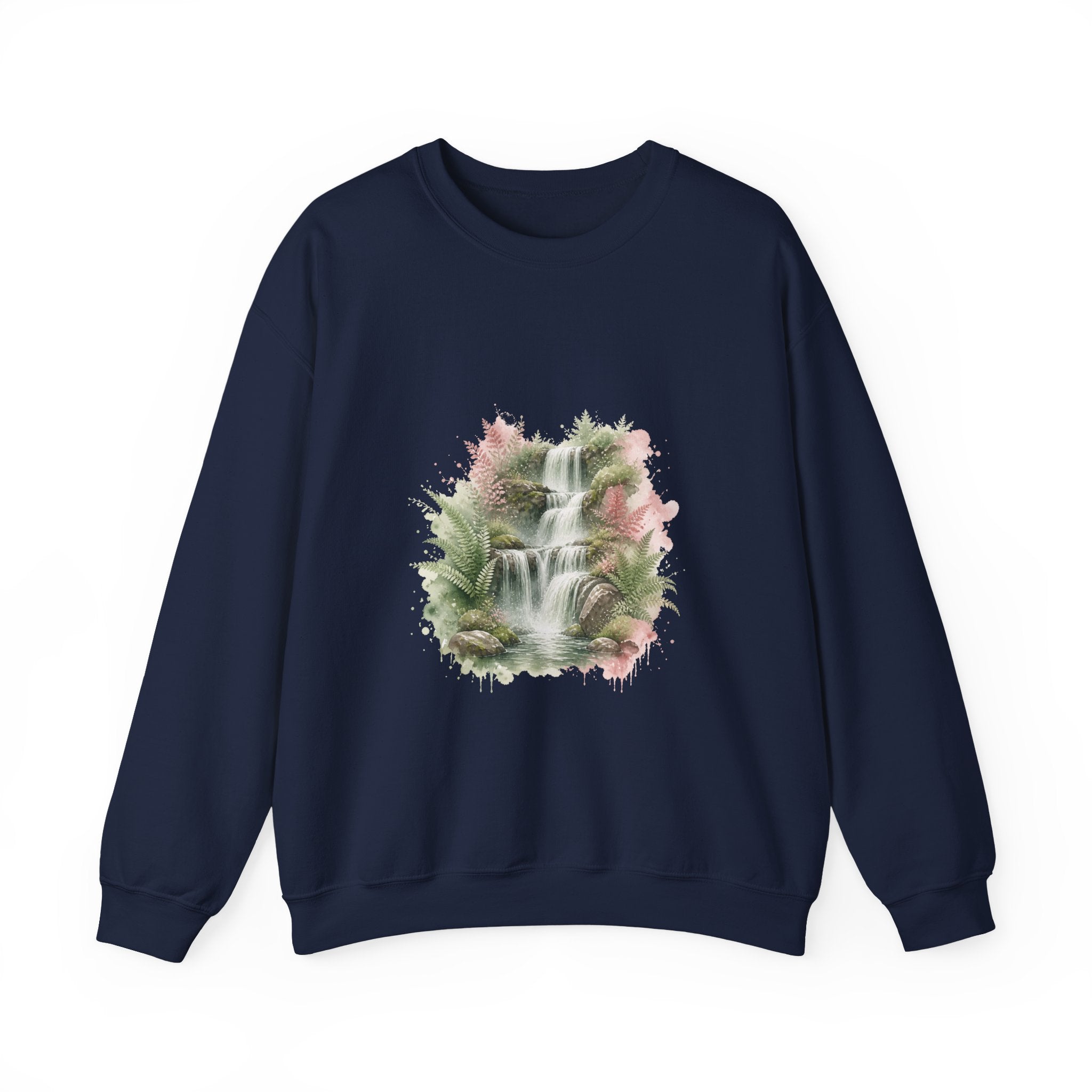 Matching Couple Sweatshirt - Wildfire & Waterfall Matching Couple Premium Fleece Sweatshirt Watercolor Art His Hers Birthday Gift - Design B