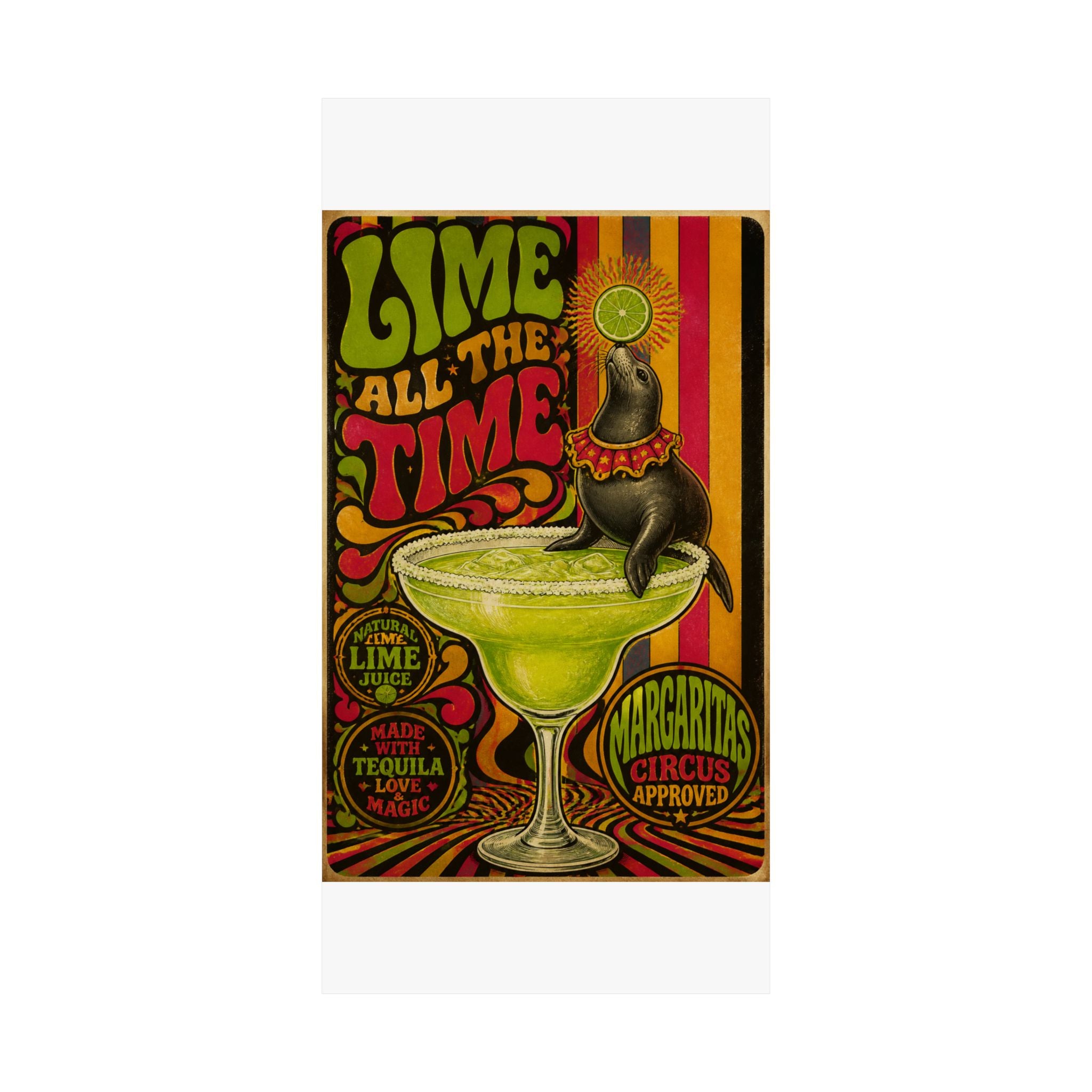 Margarita Balancing Seal Wall Art Poster 24×36 Psychedelic Dining Room Decor Maximalist Print