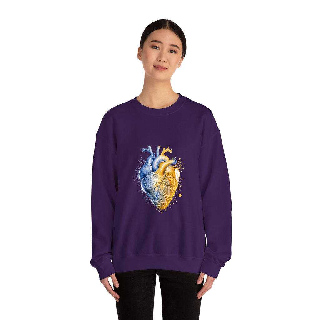 Matching Couple Sweatshirt - Robot & Heart Matching Couple Crewneck Sweatshirt Watercolor Art His Hers Engagement Gift - Design B