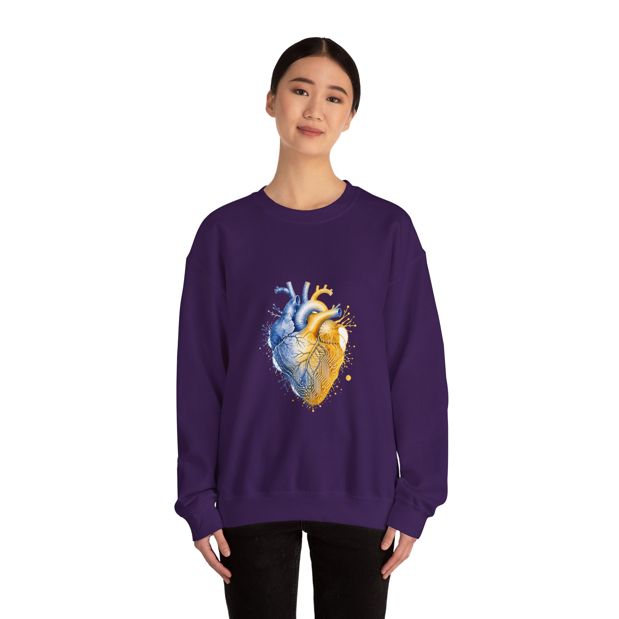 Matching Couple Sweatshirt - Robot & Heart Matching Couple Crewneck Sweatshirt Watercolor Art His Hers Engagement Gift - Design B