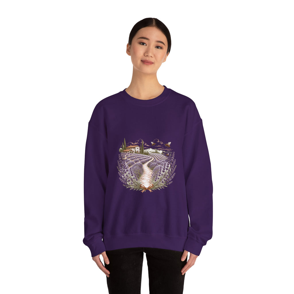 Matching Couple Sweatshirt - Lavender Fields & Canyon Matching Couple Premium Fleece Sweatshirt Hand-Drawn Art His Hers Anniversary Gift - Design A