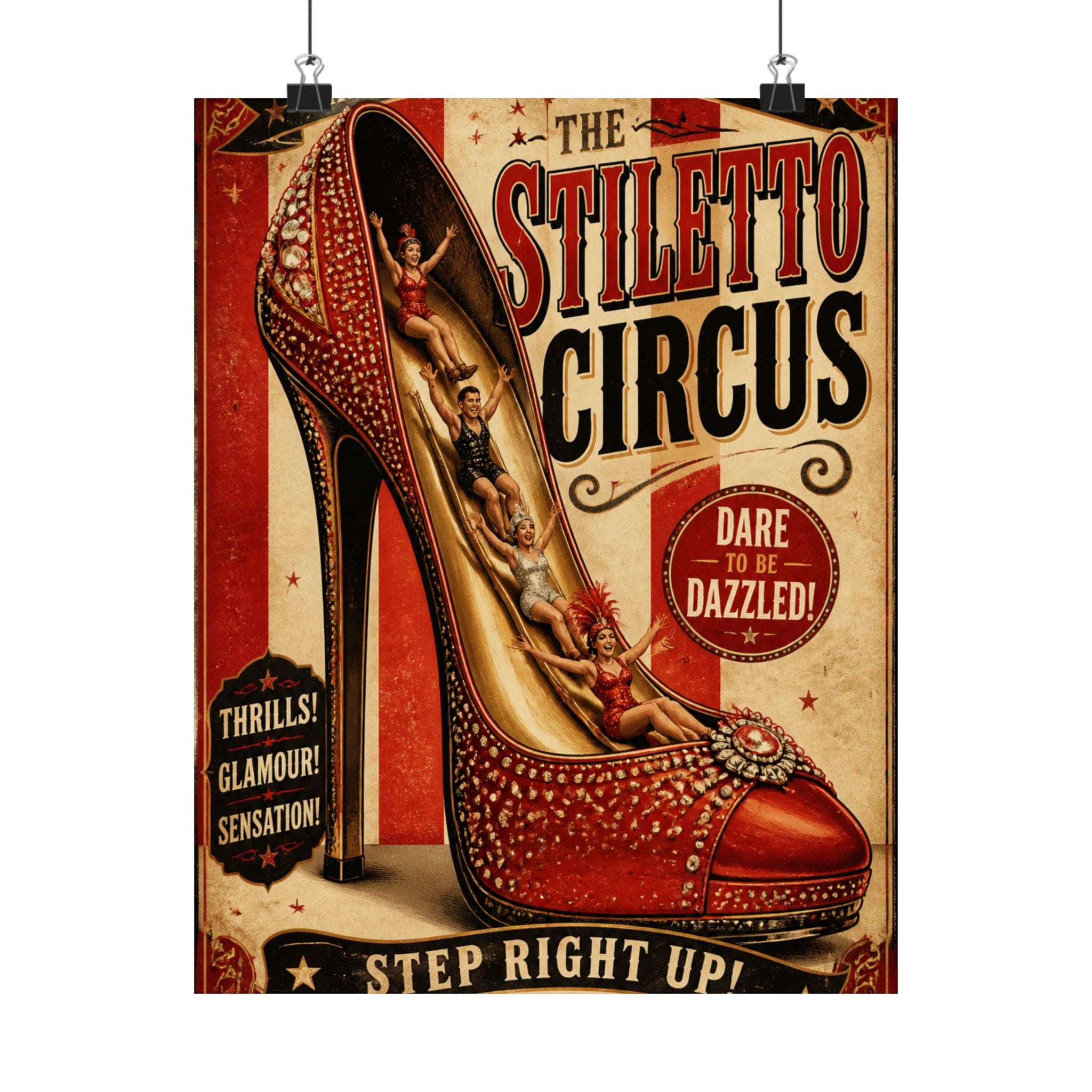 High Heel Slide Wall Art Poster 18×24 Vintage Circus Kitchen Decor Maximalist Print